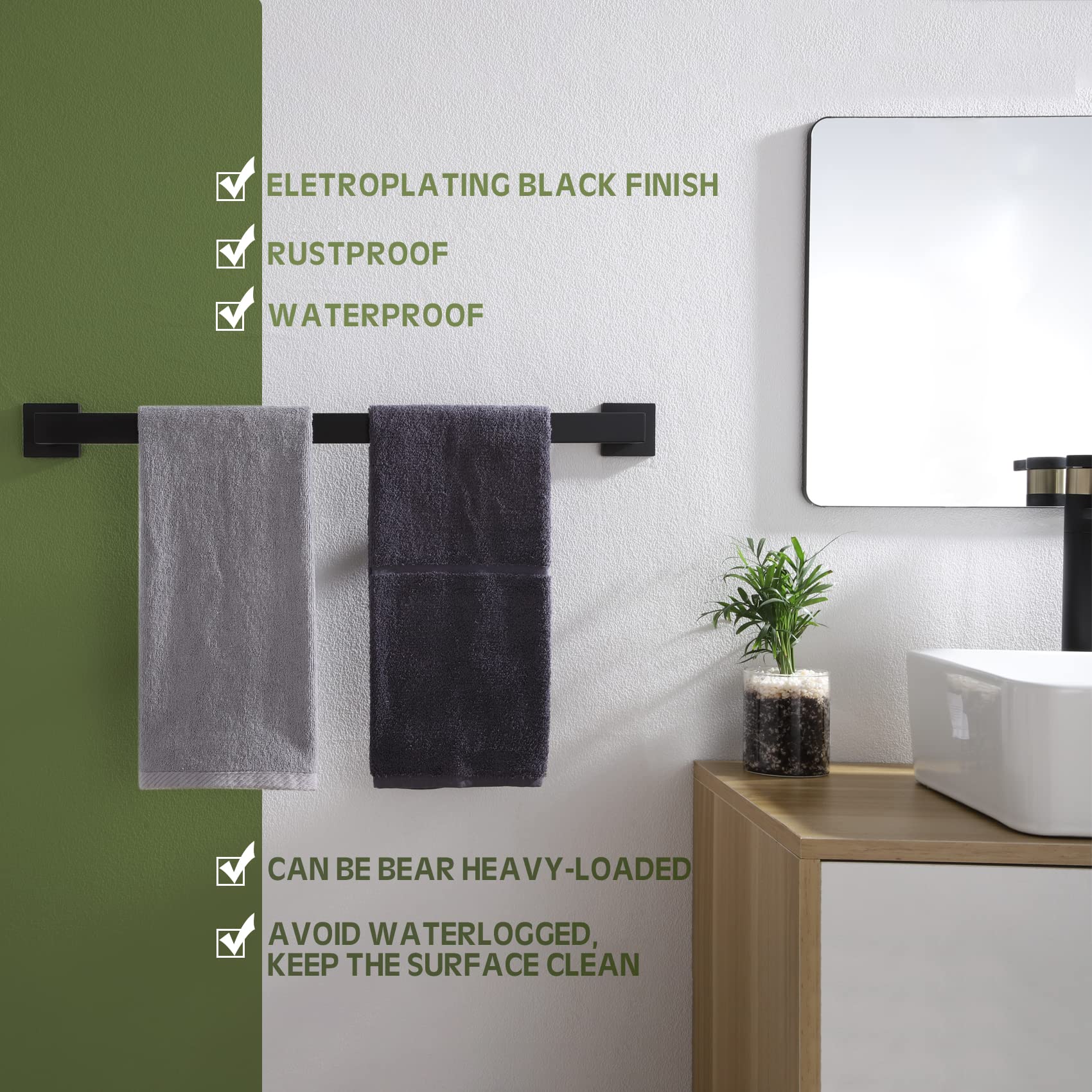 KOKOSIRI 24-Inch Single Towel Bar  Bathroom Kitchen Towel Holder  Wall Mounted SUS304 Stainless Steel Towel Rack  Matte Black  B4003BK-L24