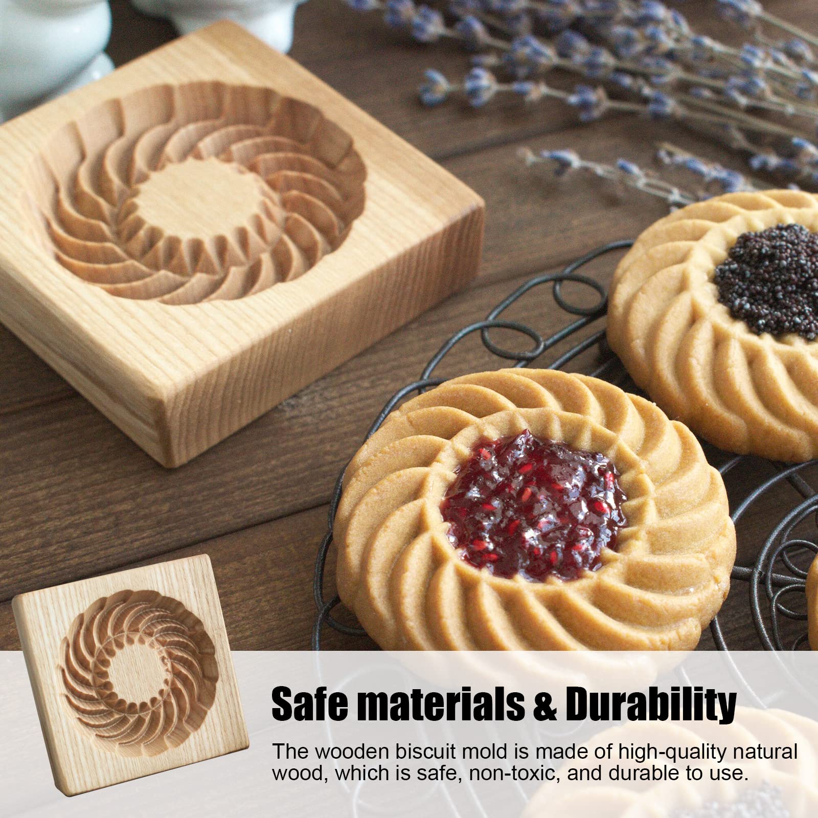 Wooden Cookie Mold And Biscuit Stamp, 3D Embossing Tool For Baking Cookies, Personalized Hand-Pressed Design Cookie Presses Stam