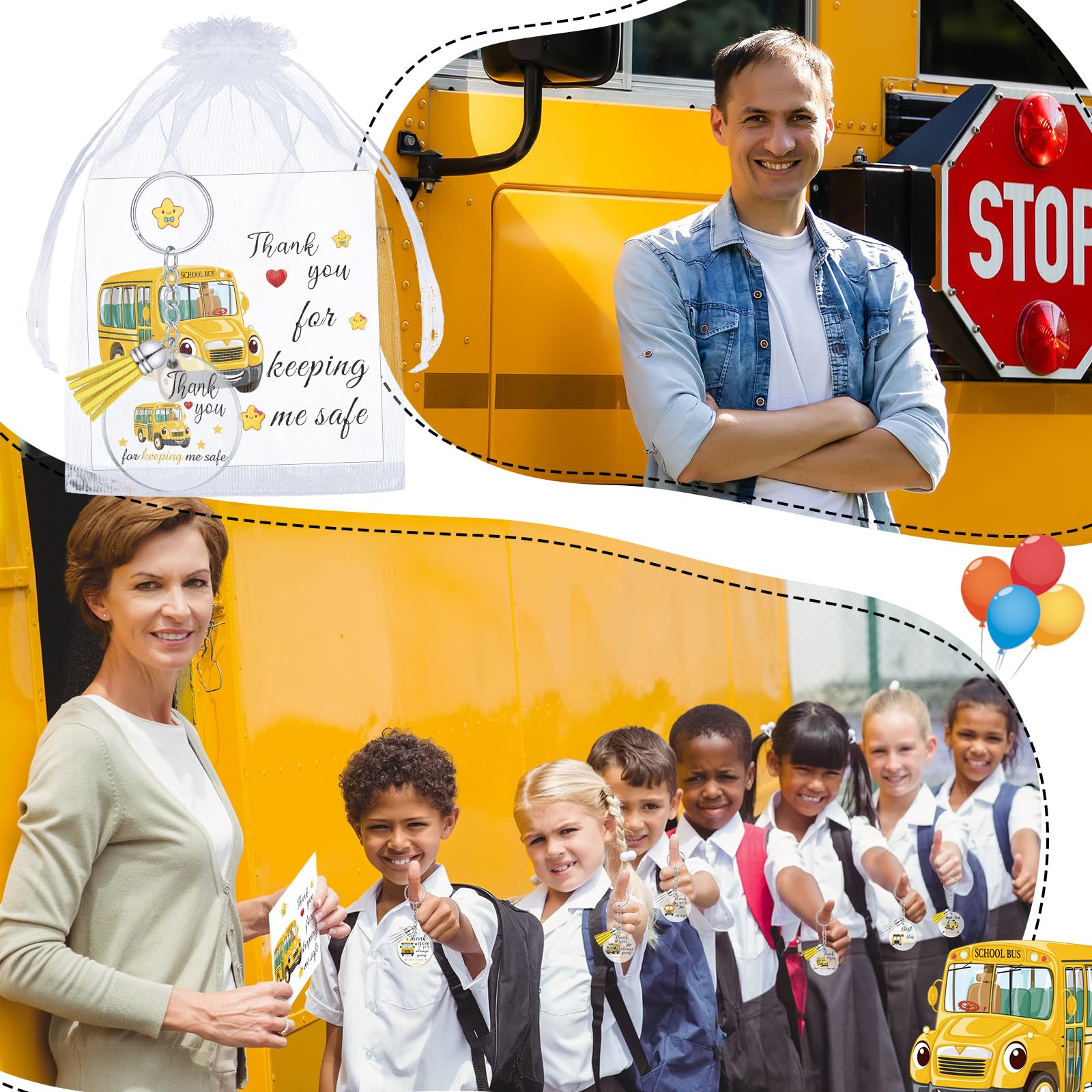 Geetery 24 Set School Bus Driver Appreciation Gifts Bulk Back To School Gifts For Bus Driver Acrylic Keychain Gift With Tassels