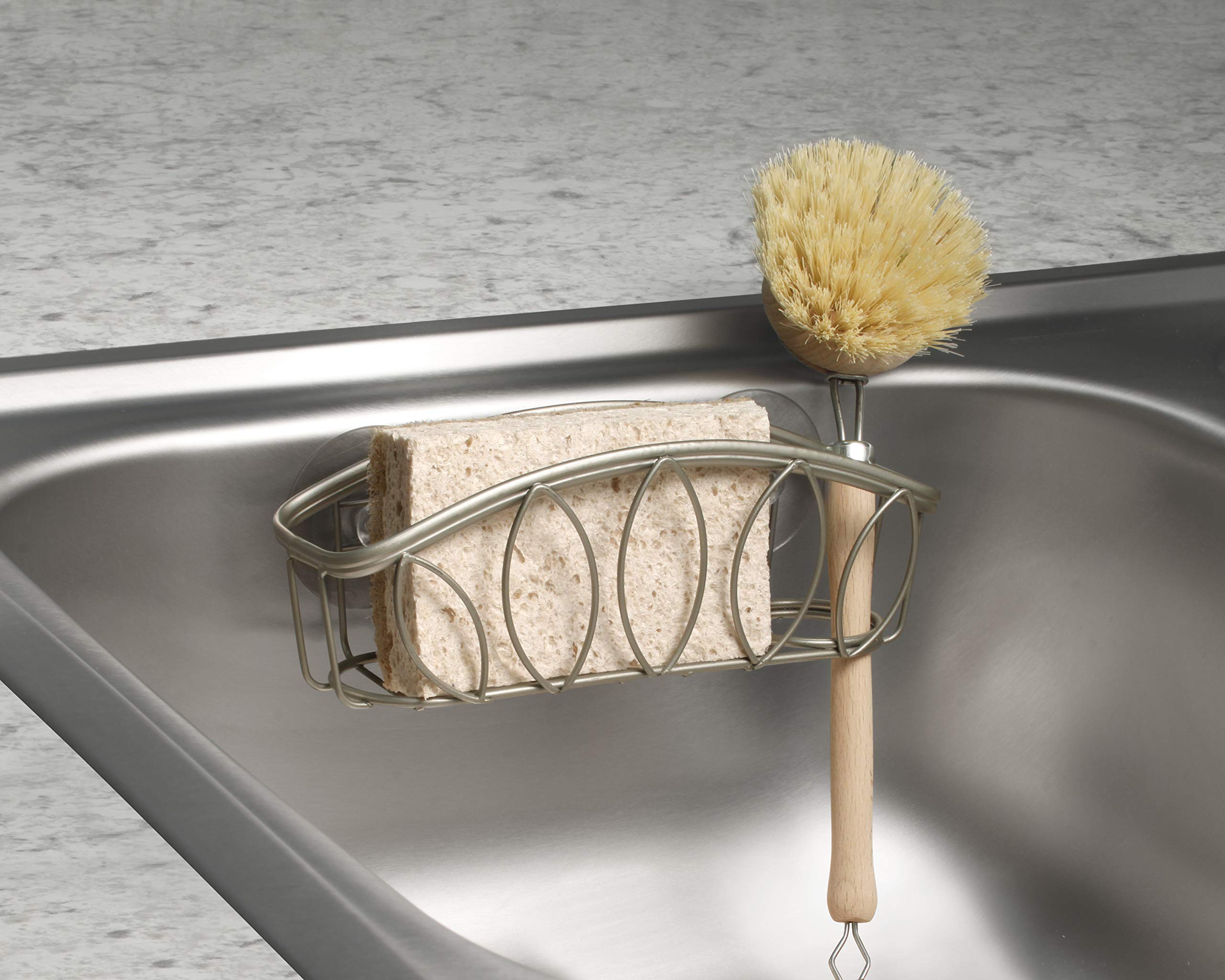 Spectrum Diversified Leaf Sponge & Brush Holder, Satin Nickel