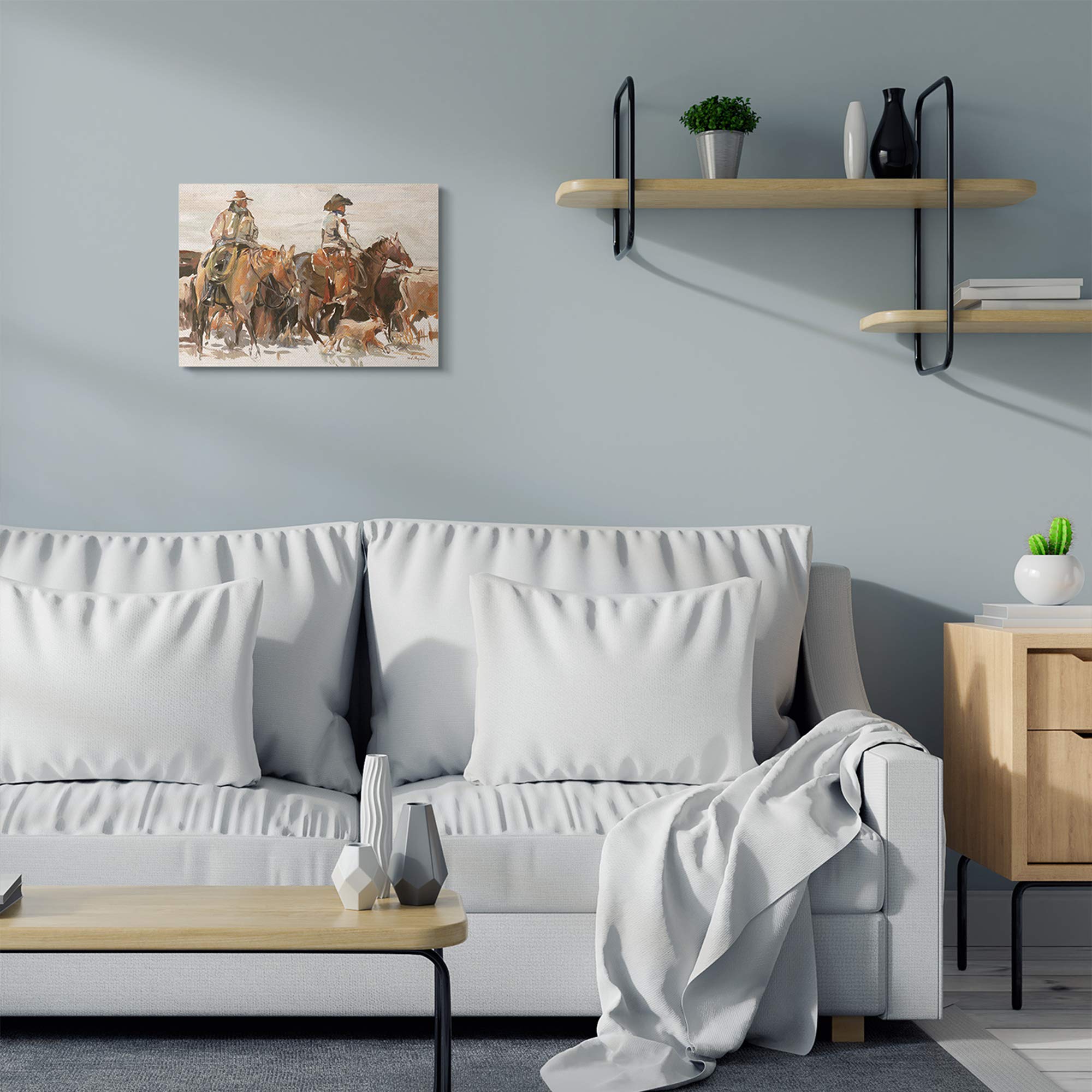 Stupell Industries Cowboys And Horses Farm Western Painting, 16X20, Gallery Wrapped Canvas
