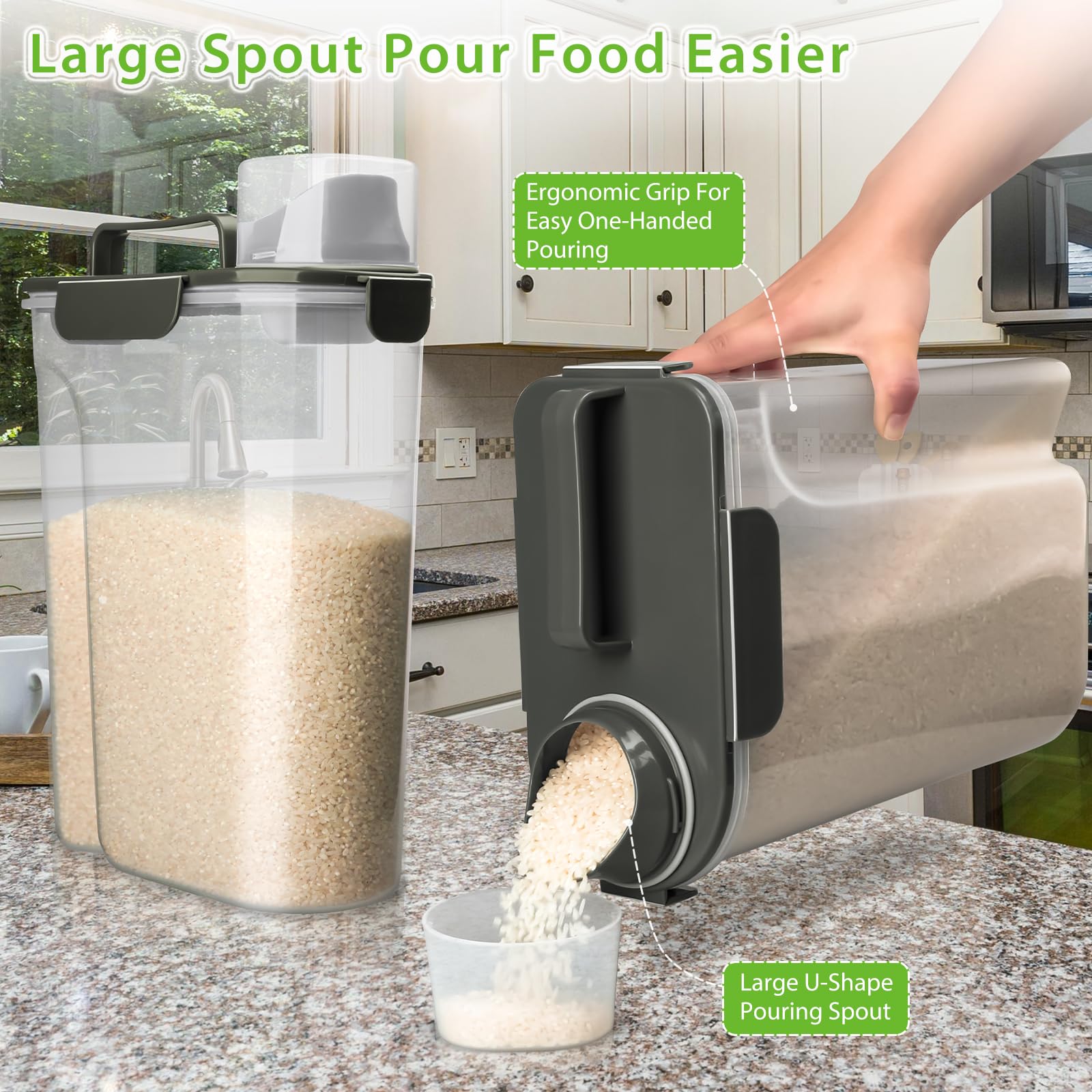 Viretec Rice Storage Container, 5 To 10Lb Dry Food Airtight Dispenser, Pet Dog Cat Food Canister, Bpa Free Clear Plastic Kitchen