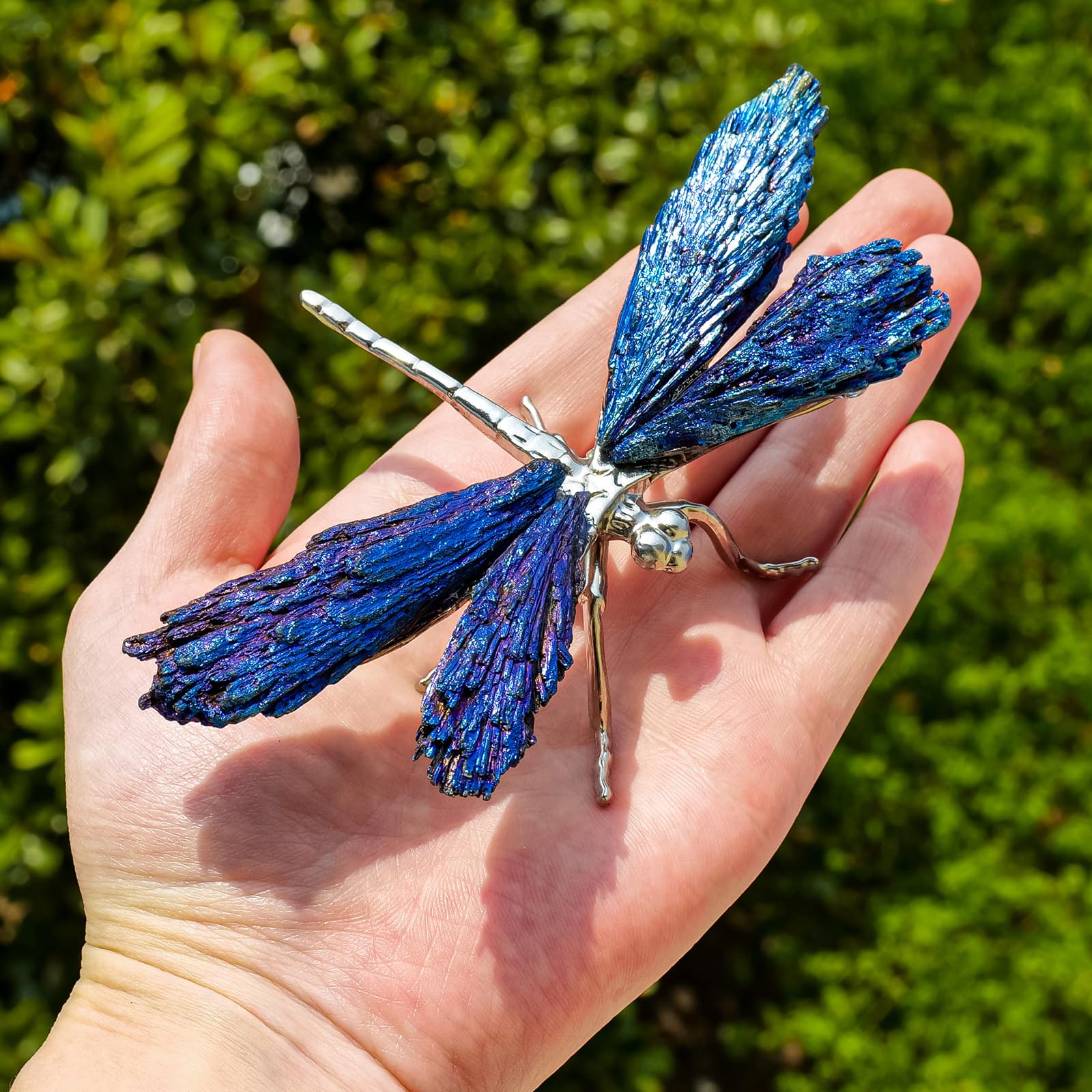 RJINGSHI Natural Electroplated Blue Tourmaline Dragonfly Decor Collection Natural Home Decor Dragonfly Statue Healing Crystals D