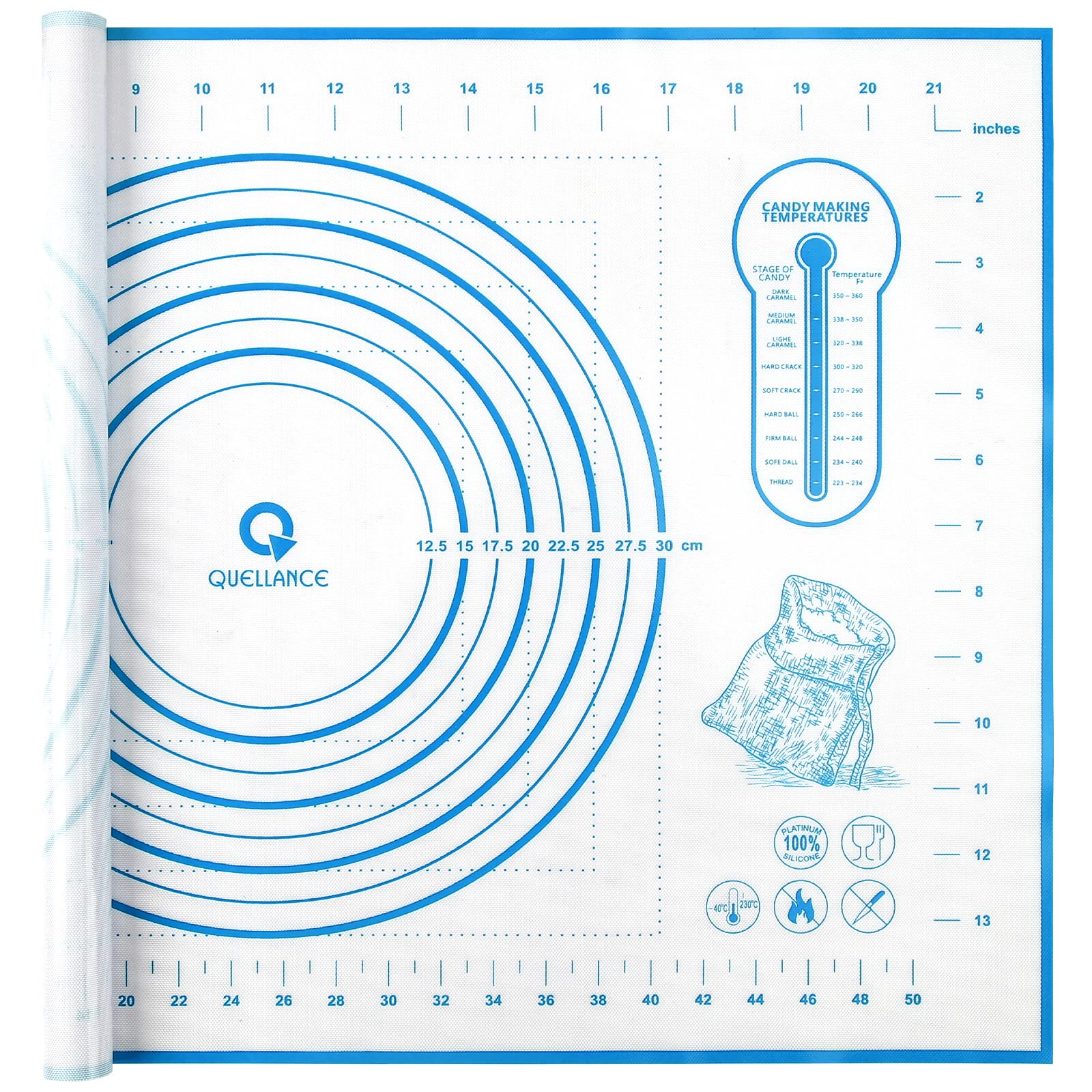 Silicone Pastry Mat With Measurement, Baking Mat For Fondant, Rolling Dough, Pie Crust, Pizza And Cookies, Fondant Mat,16'' X 24