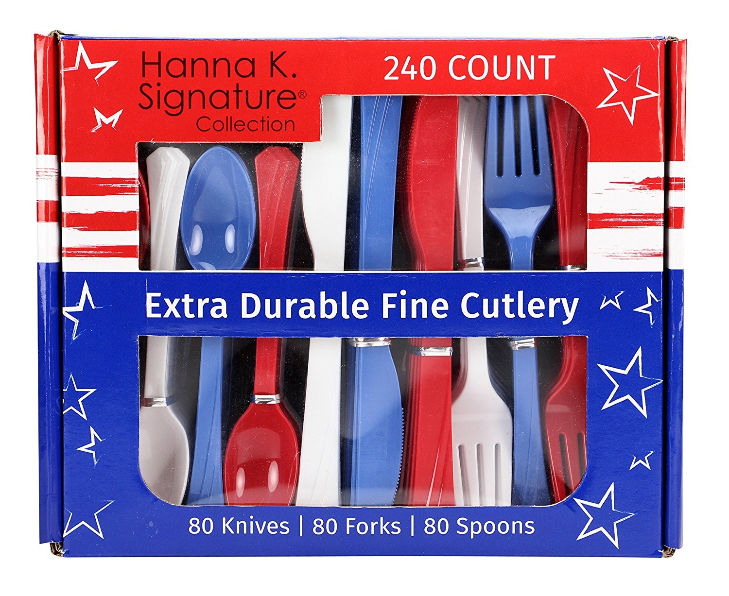 Nicole Home Collection Plastic Combo Cutlery Set, Full Size, Red/White/Blue