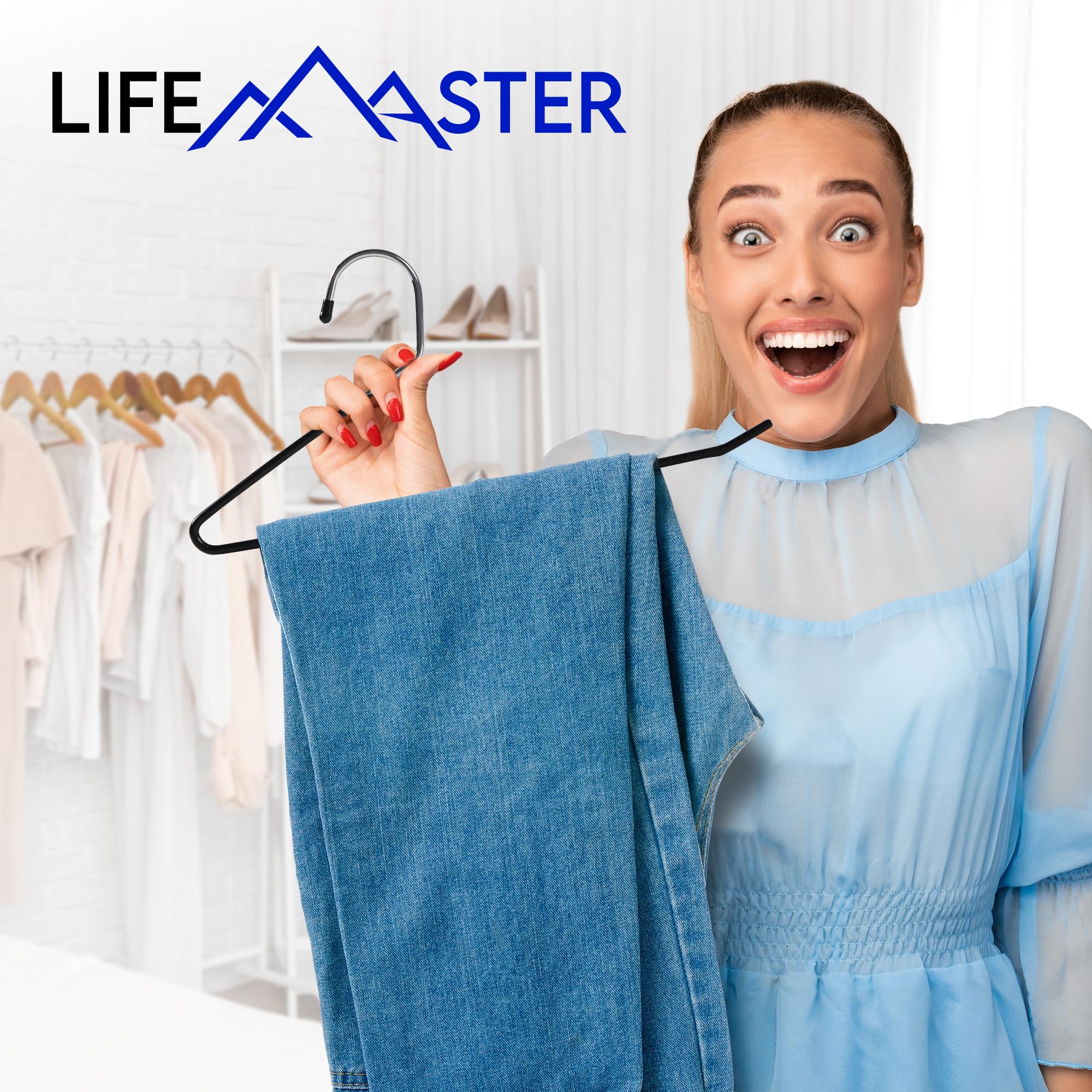 Lifemaster Metal Pants Hanger Set - 50 Pieces Elegant Non-Slip Closet Space Saving Hanger Set For Pants, Trouser, Blankets, And