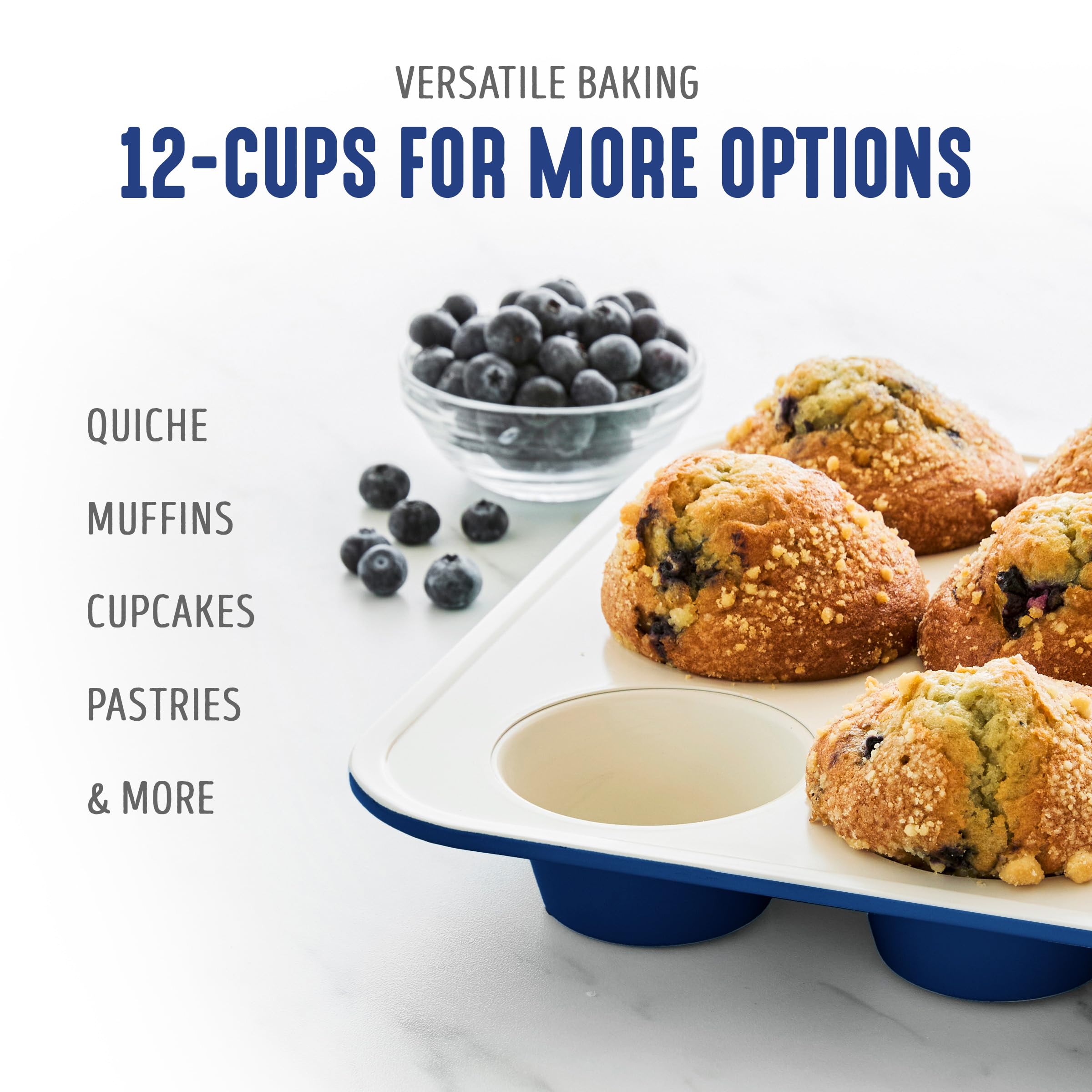 Greenlife Bakeware Healthy Ceramic Nonstick, 12 Cup Muffin And Cupcake Baking Pan, Pfas-Free, Blue