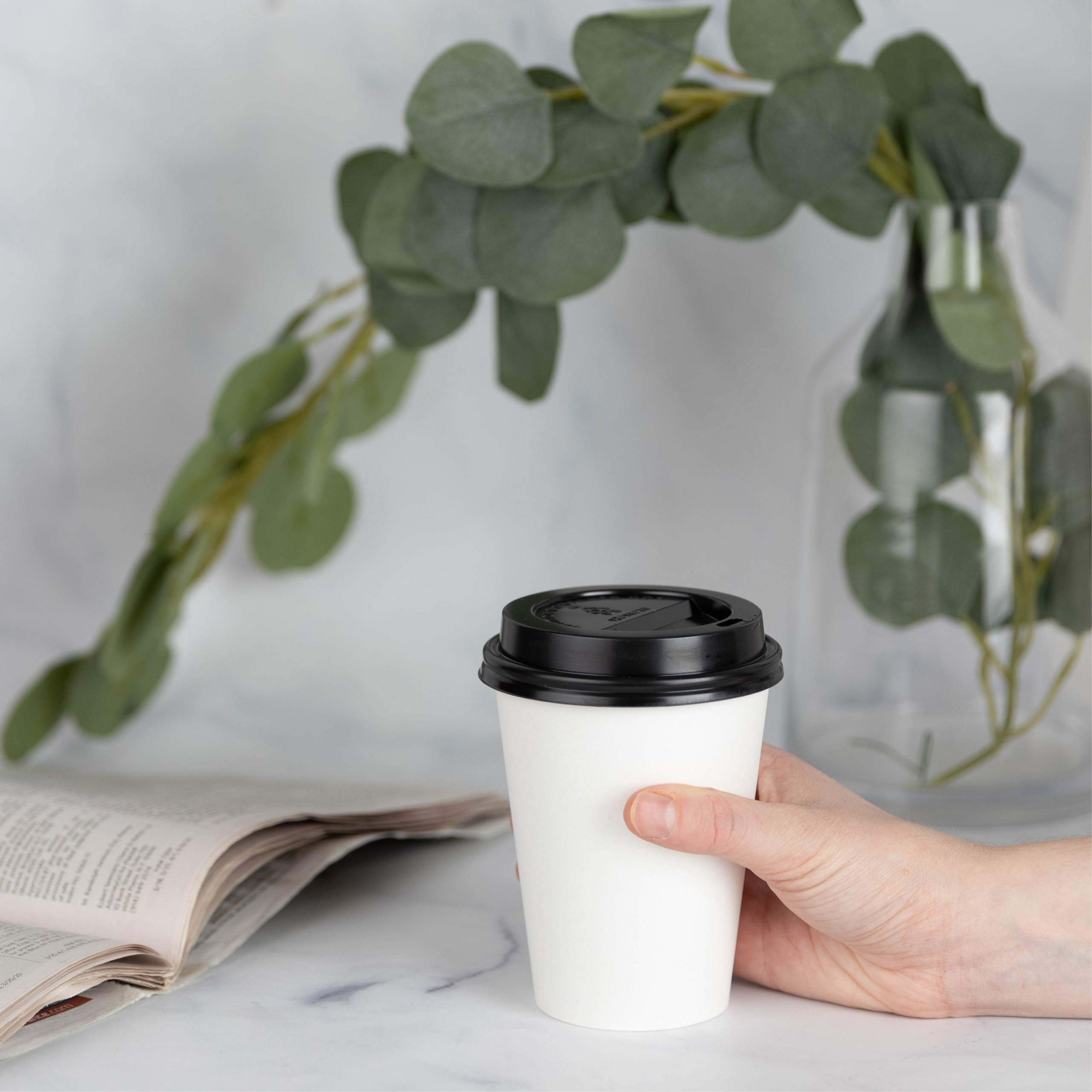 Elegant Disposables [100 Pack Lids] Lids For 12,16,20 Ounce Paper Hot Cups - Coffee Cup For Espresso, Cold, Or Hot Drinks, Tea,