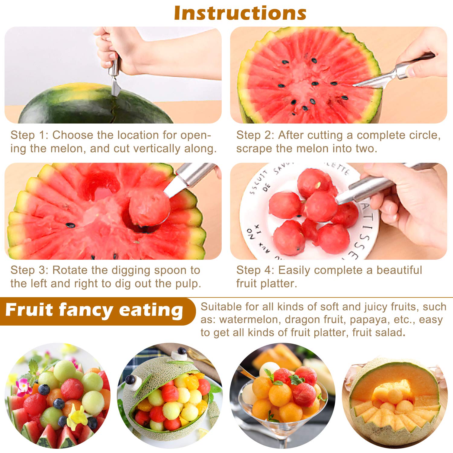 5 Pieces Culinary Drawing Decorating Spoon Set, Drizzle Spoons, Cooking Tweezers And Melon Baller Spoon, Professional Chef Tool