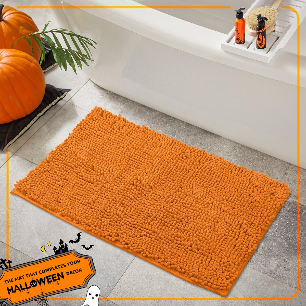Luxurux Halloween Bathroom Rug, 36 ' 'X 24 ' ' Soft Absorbent Orange Bathroom Rug, Chenille Microfiber Material, Super Absorbent