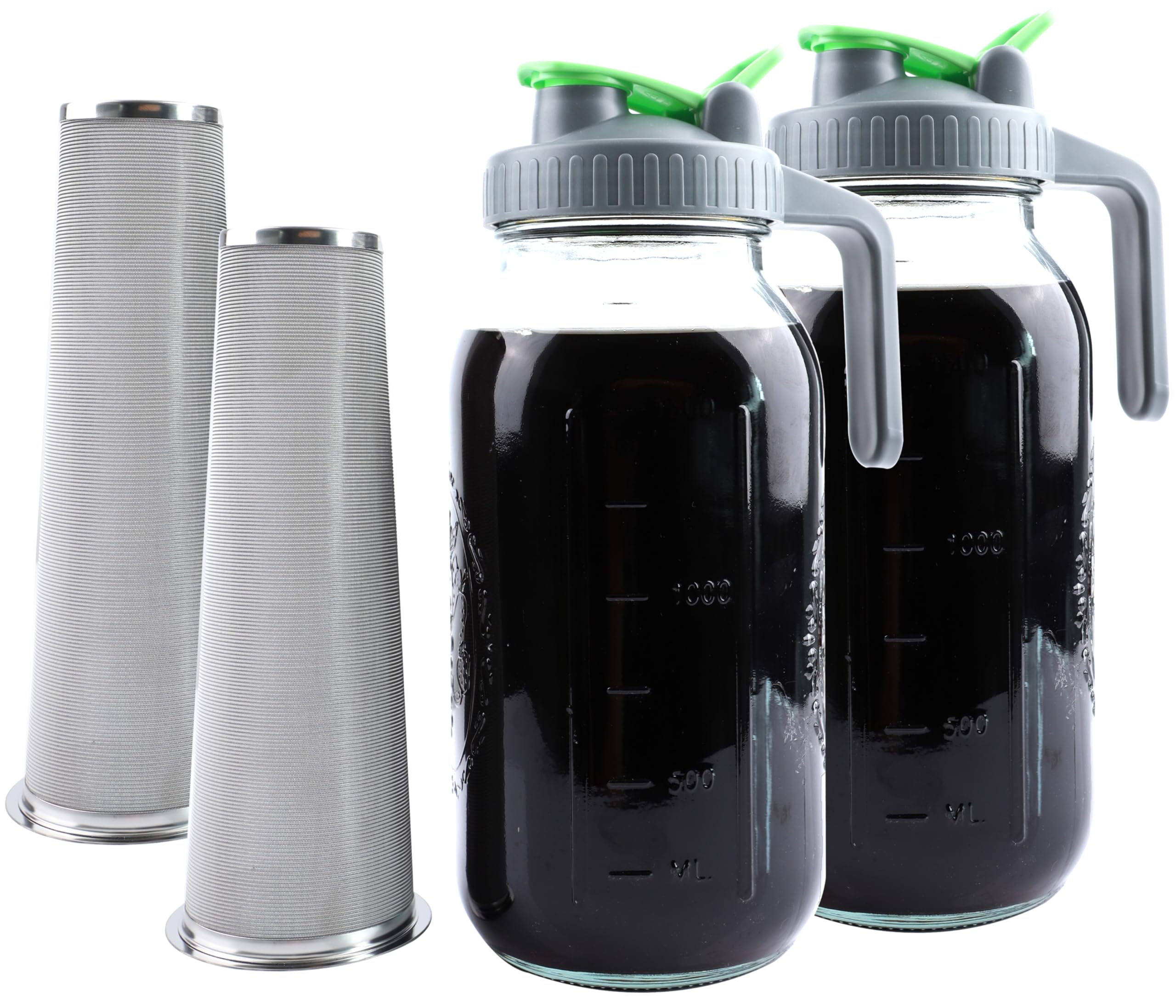 Cold Brew Coffee Maker 64 Oz Mason Jar Iced Tea Pitcher With Strainer 2 Set Half Gallon Glass Pitcher With Spout Lid 2 Quar Wate