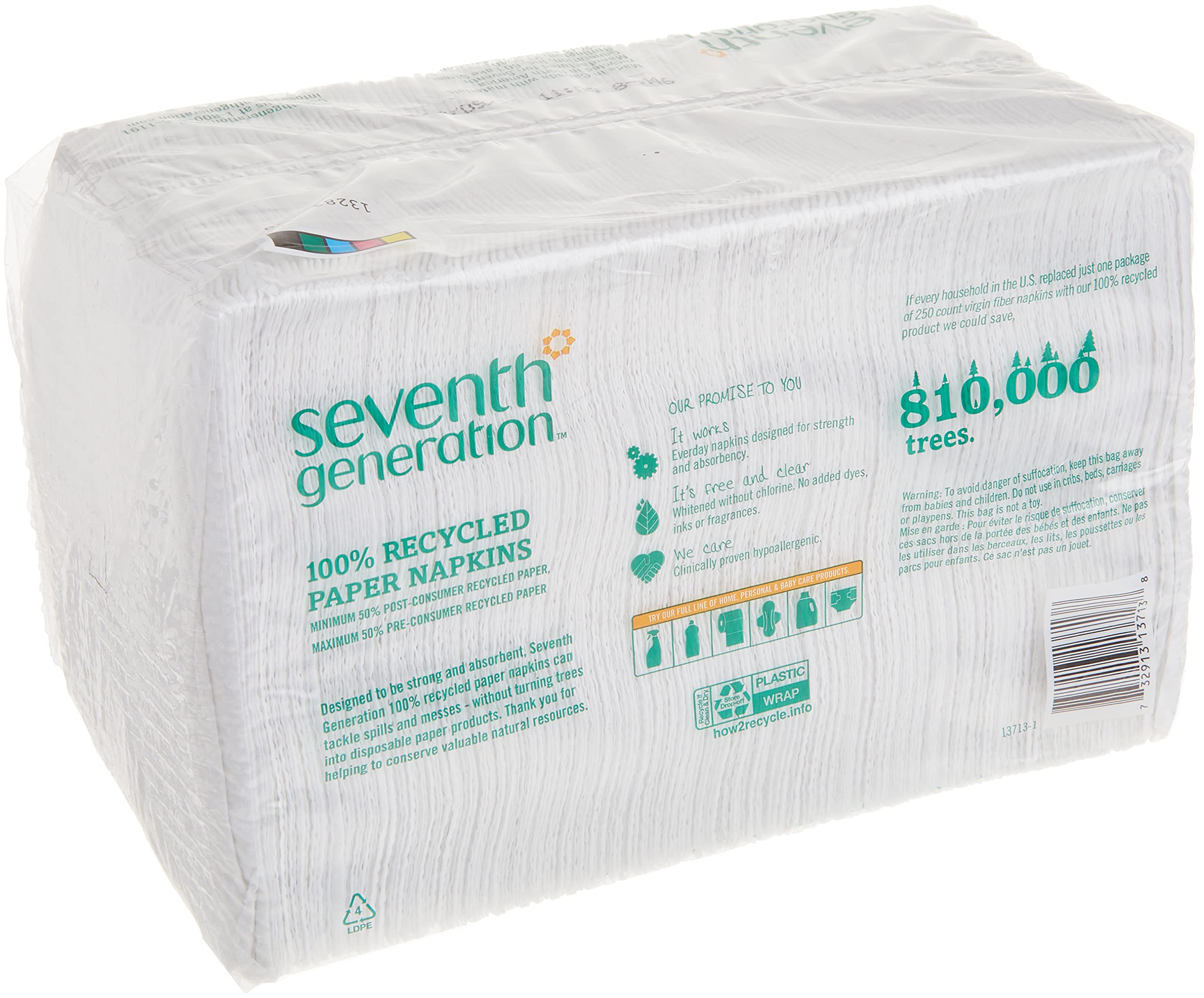 Seventh Generation White Lunch Napkin, 1-Ply, 250 Ct