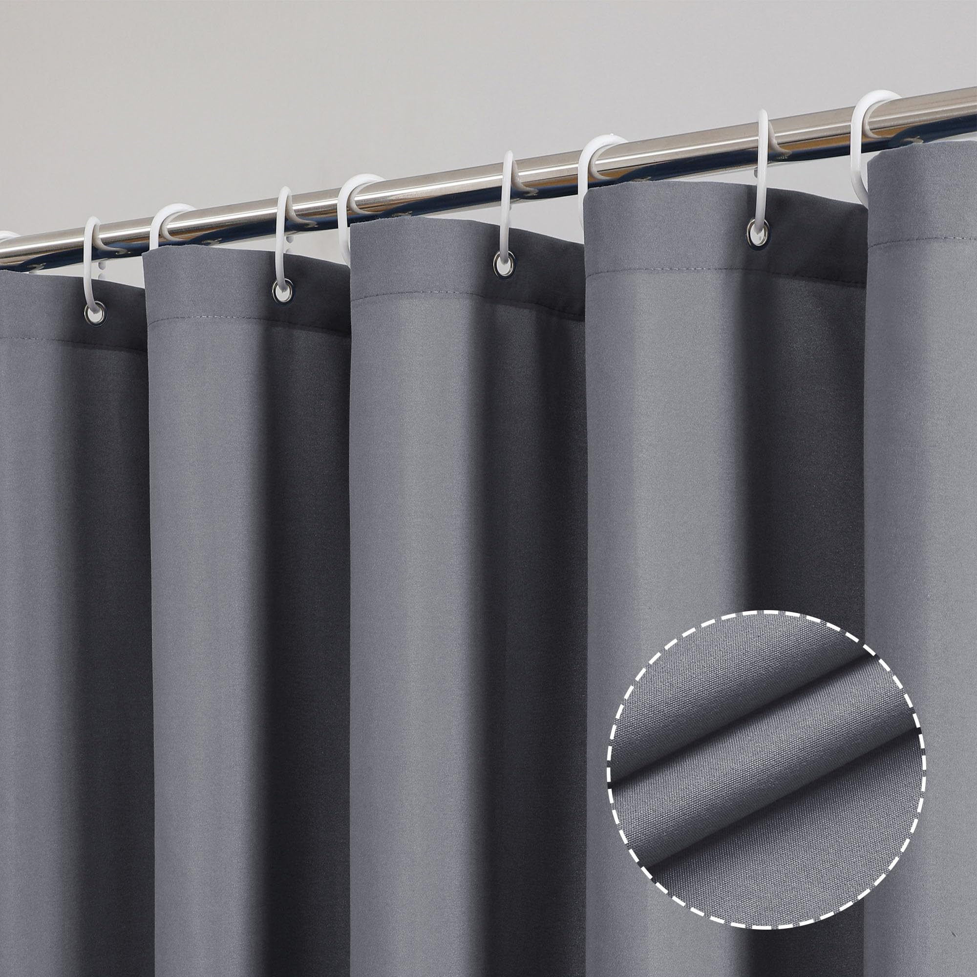 Ovzme Zora Grey Shower Curtain For Bathroom, Fabric Shower Curtain - Soft Cloth & Hotel Spa Quality, Water Repellent Bath Curtai