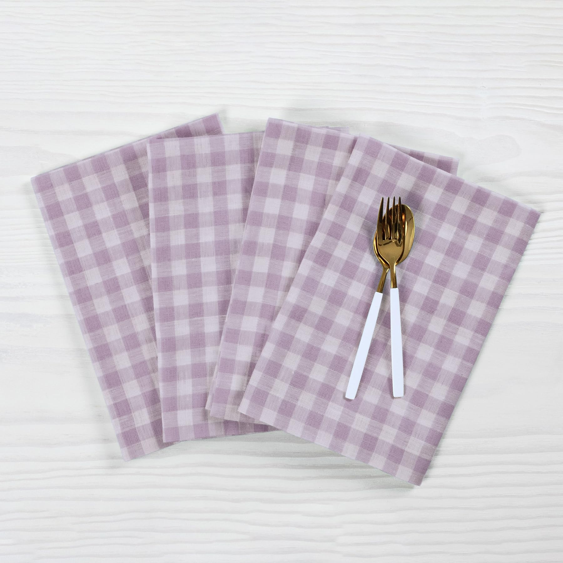 Solino Home Check Linen Dinner Napkins 20 X 20 Inch - 100% Pure Linen Lilac Plaid Cloth Napkins Set Of 4 For Spring, Easter - Gi