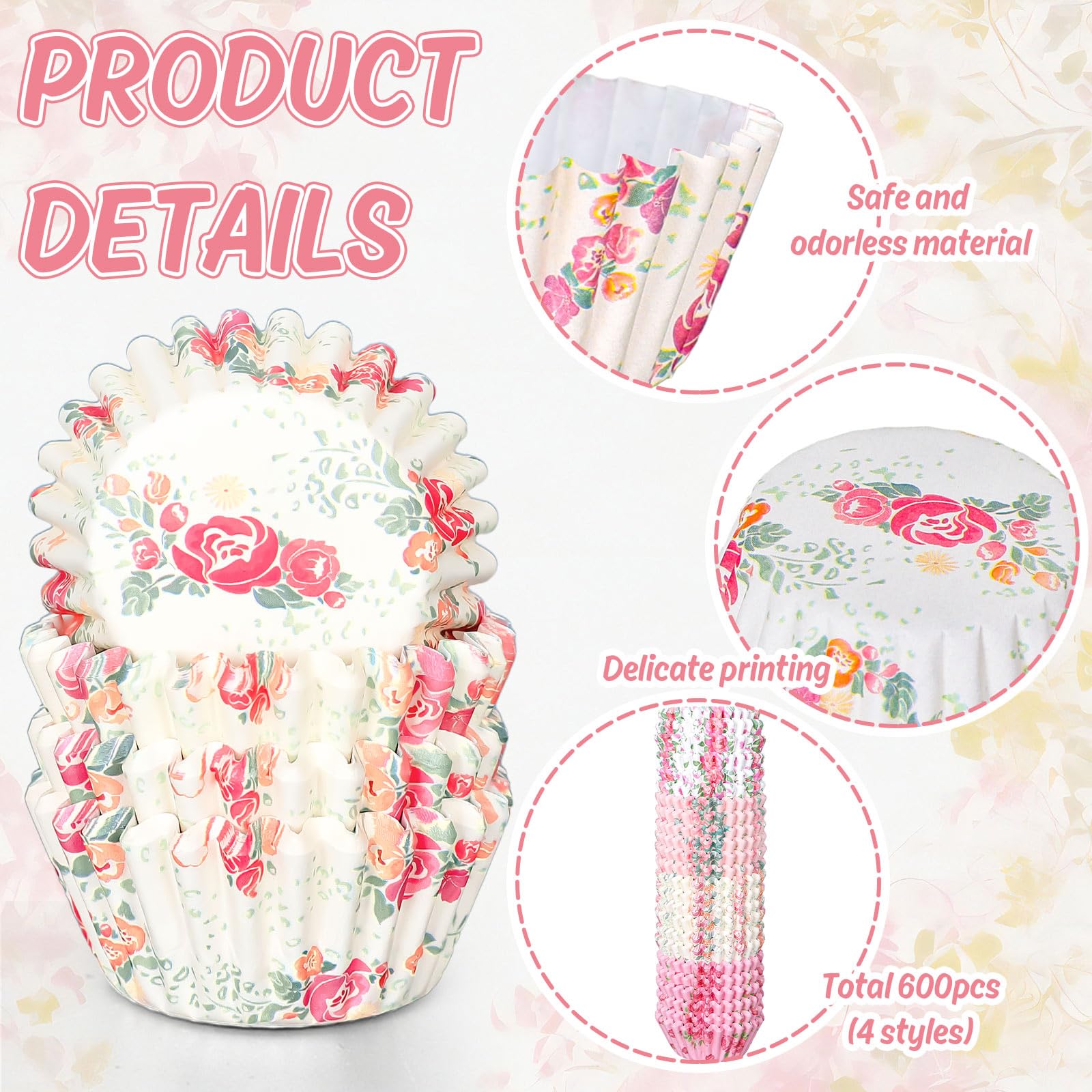 Jarthenaamcs 600Pcsmini Floral Cupcake Liners Watercolor Flower Baking Cups Cupcake Wrappers Holders Muffin Liners For Spring We
