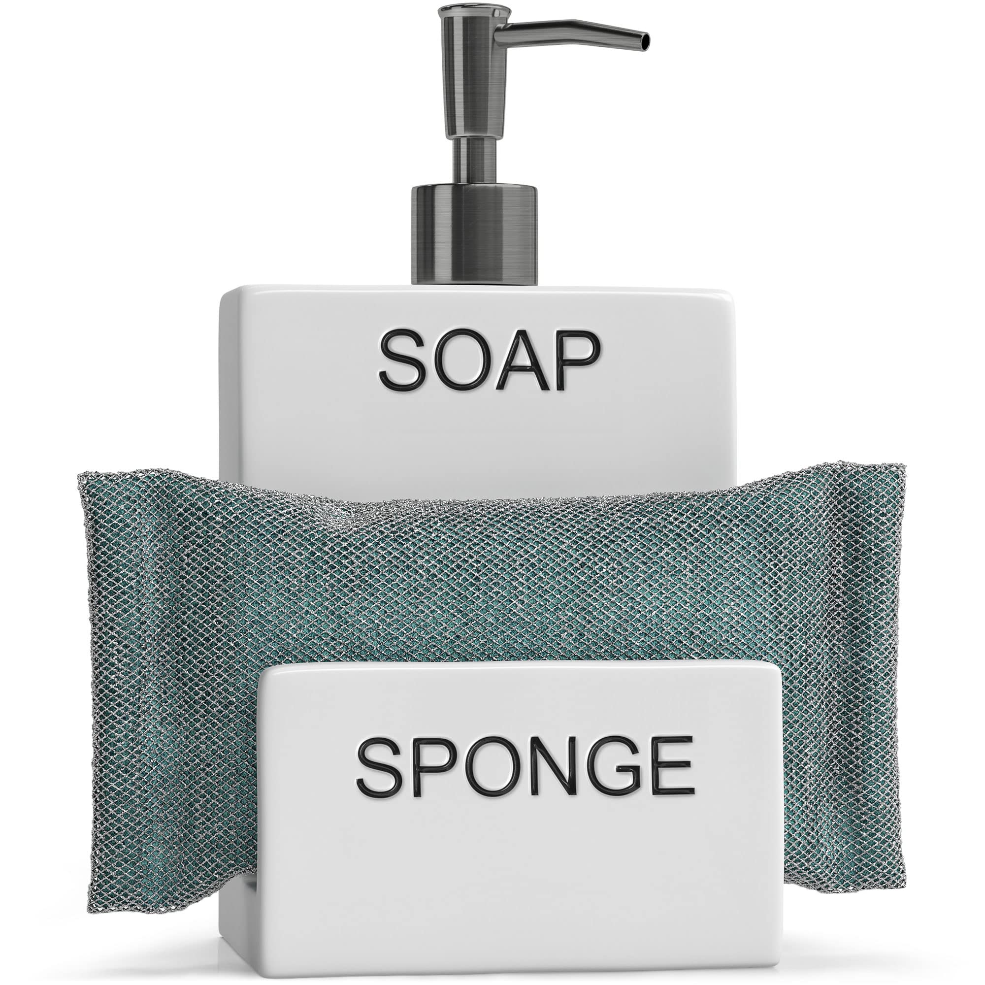 Barnyard Designs Ceramic Dish Soap Dispenser With Sponge Holder, Farmhouse Kitchen Decor For Countertop, Hand Soap Kitchen Soap