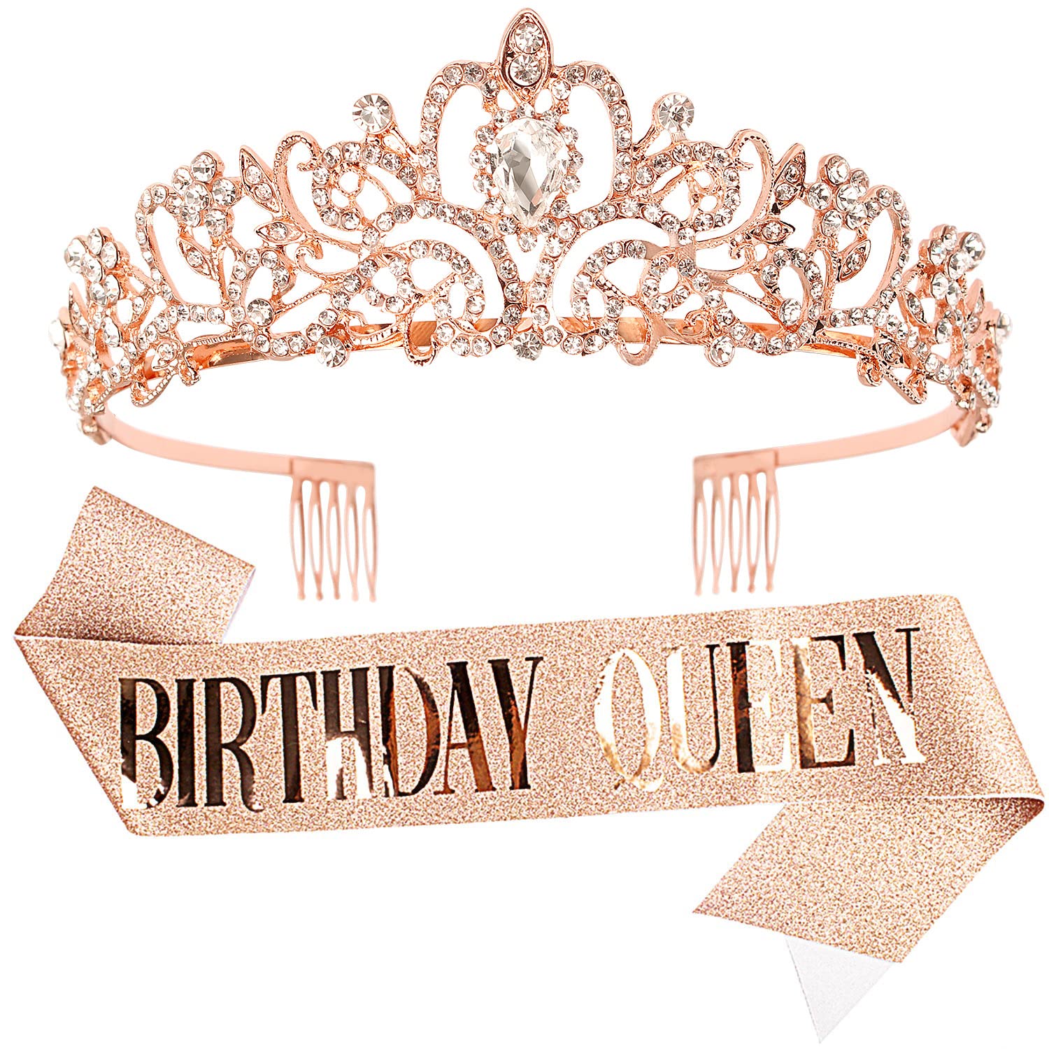 Birthday Crowns For Women, Tiara For Women Rose Gold, Happy Birthday Queen Tiara, Birthday Girl Tiaras With Birthday Sash, Crown