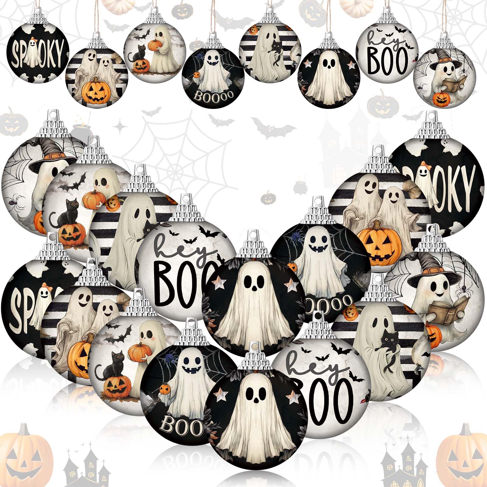 Outus 16 Pcs Halloween Ornaments Tree Decorations Halloween Ball Hanging Decorations Ghost Vintage Decorative Ball Ornaments Set