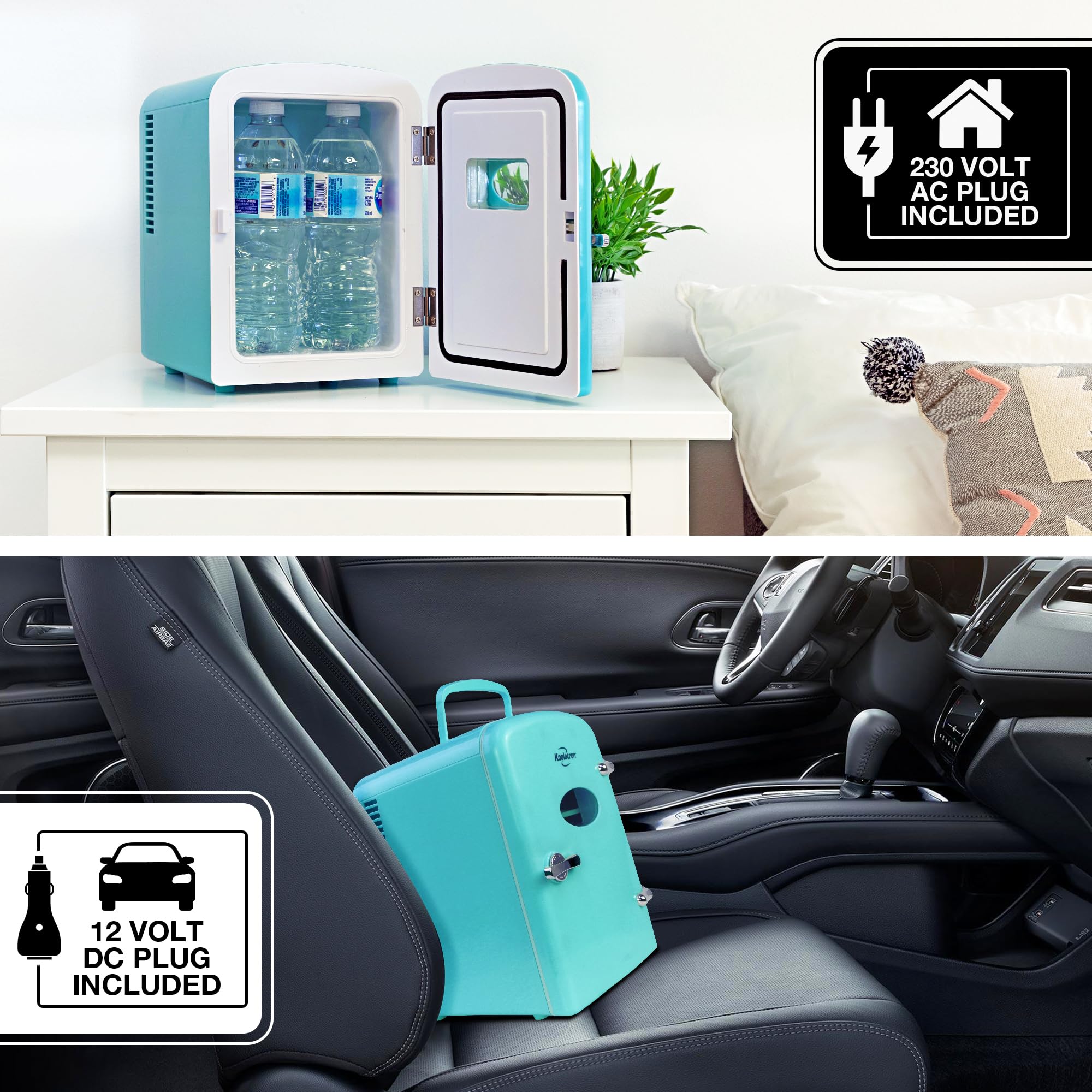 Koolatron Retro Portable Mini Fridge 4 Liter6 can AcDc Thermoelectric cooler for Skincare  cosmetics  Medications  Dorm  Home  Room and Travel (Aqua)