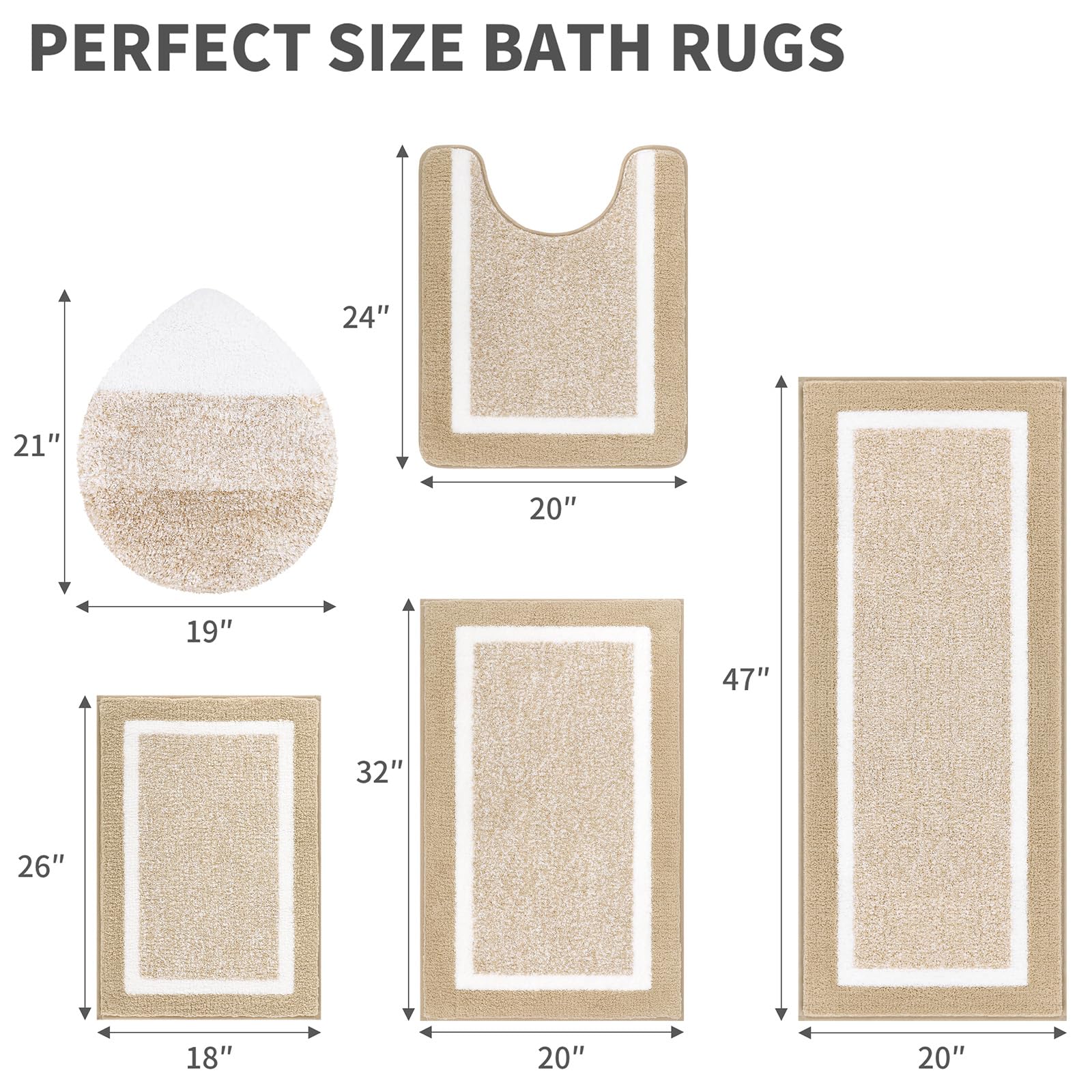 Pauwer Bathroom Rugs Sets 5 Piece With Lid Cover Bathroom Shower Rugs With U-Shaped Contour Toilet Mat Absorbent Microfiber Plus