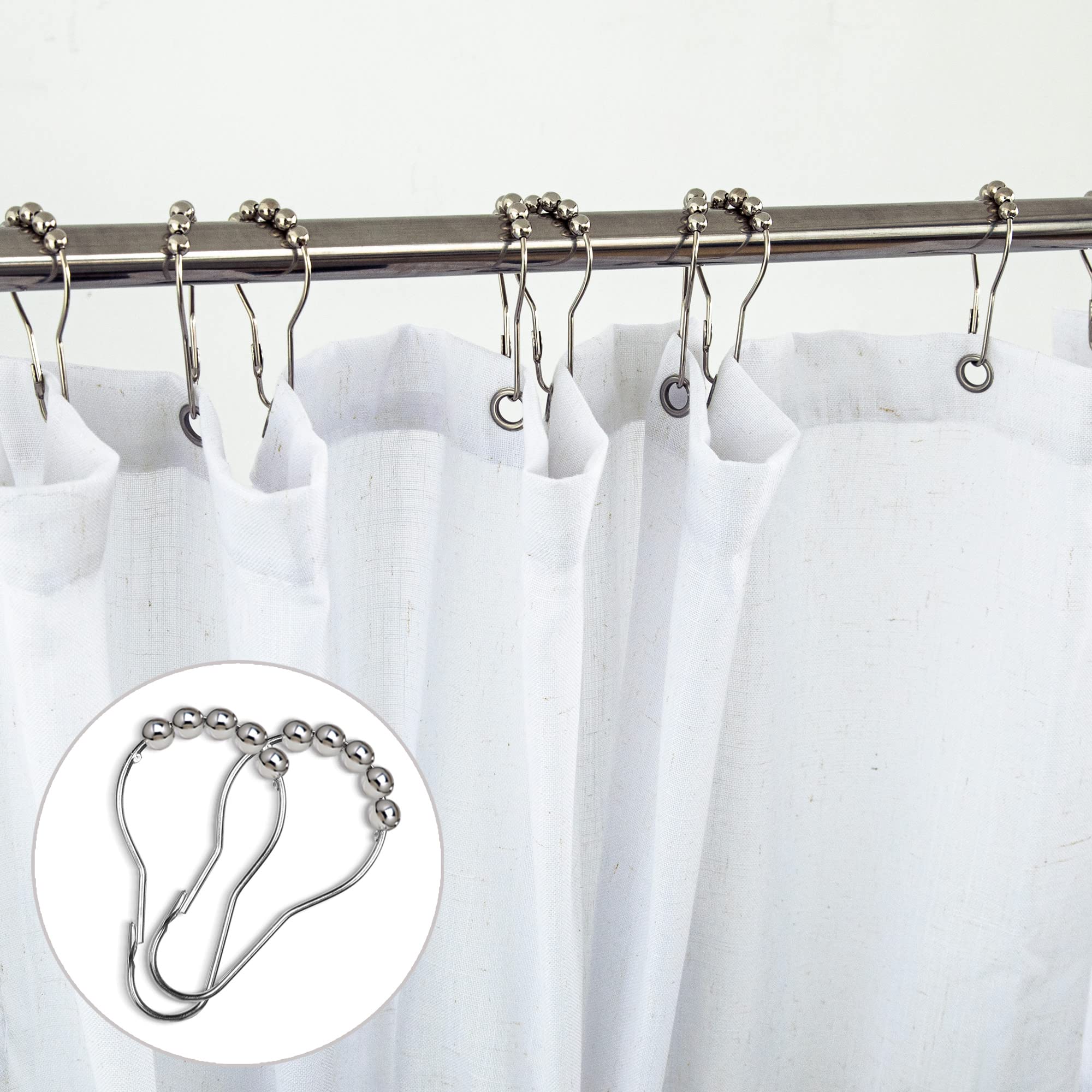 Koufall White Shower Curain 90 Inches Long For Bathroom,Fabric Extra Long Shower Curtain Liner Set With Hooks