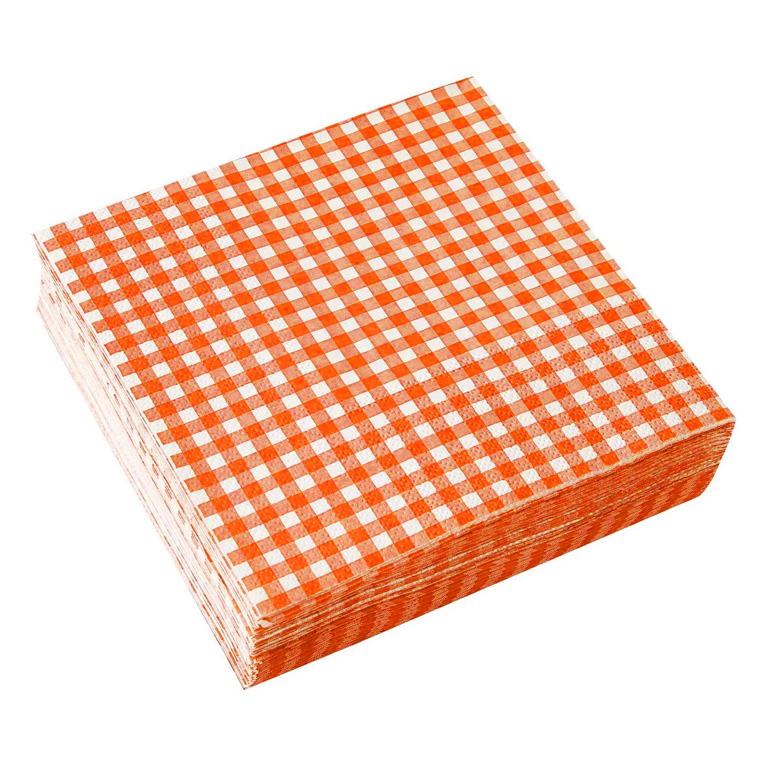 Gatherfun Disposable Paper Napkins 3-ply Orange and White Gingham Beverage Napkins for Dinner  Picnic  Birthday Party(6.5X6.5 in  50-Pack)