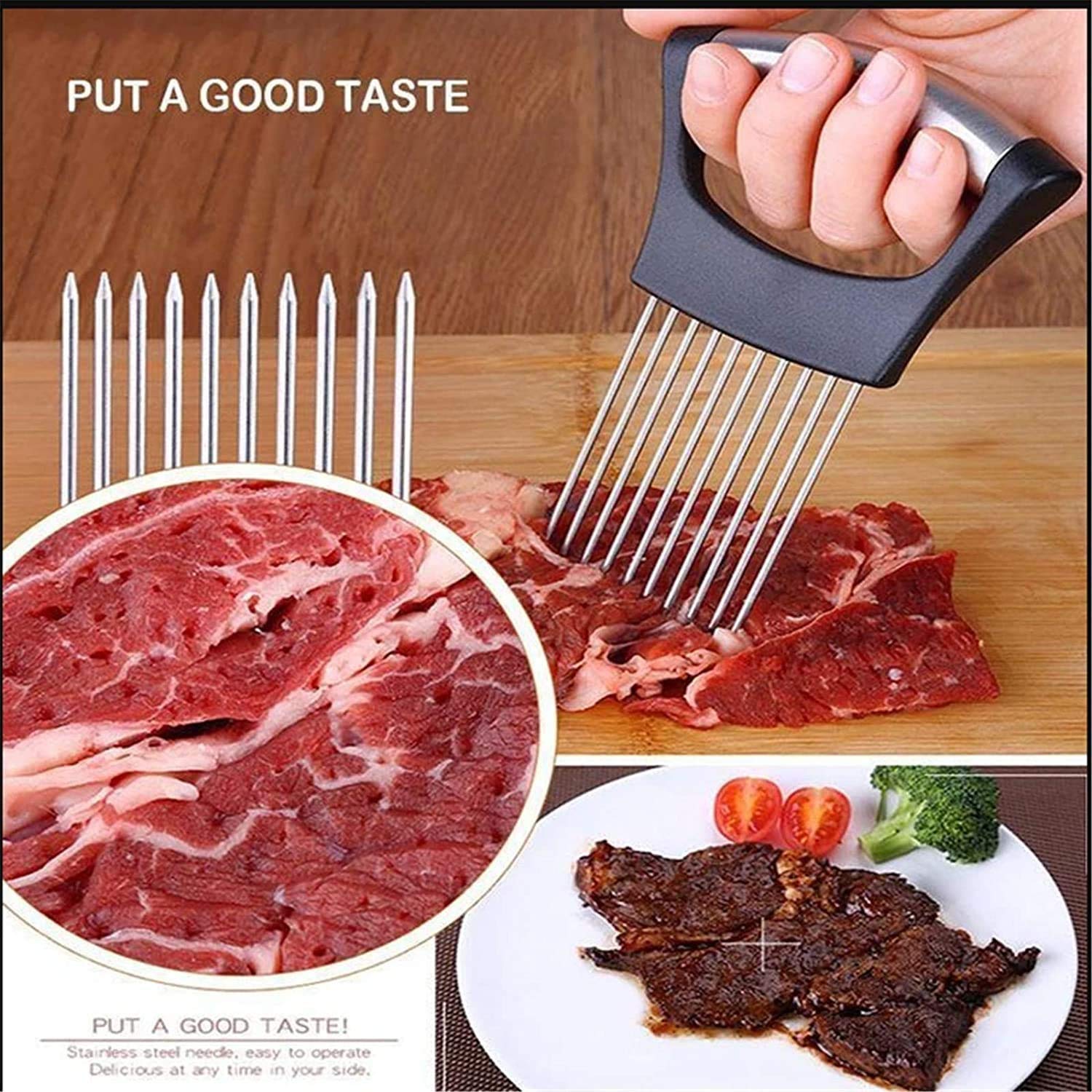 Food Slice Assistant Onion Holder Slicer - 2Pcs Stainless Steel Onion Holder Slicer Cutter Chopper - Tomato Vegetable Lemon Pota