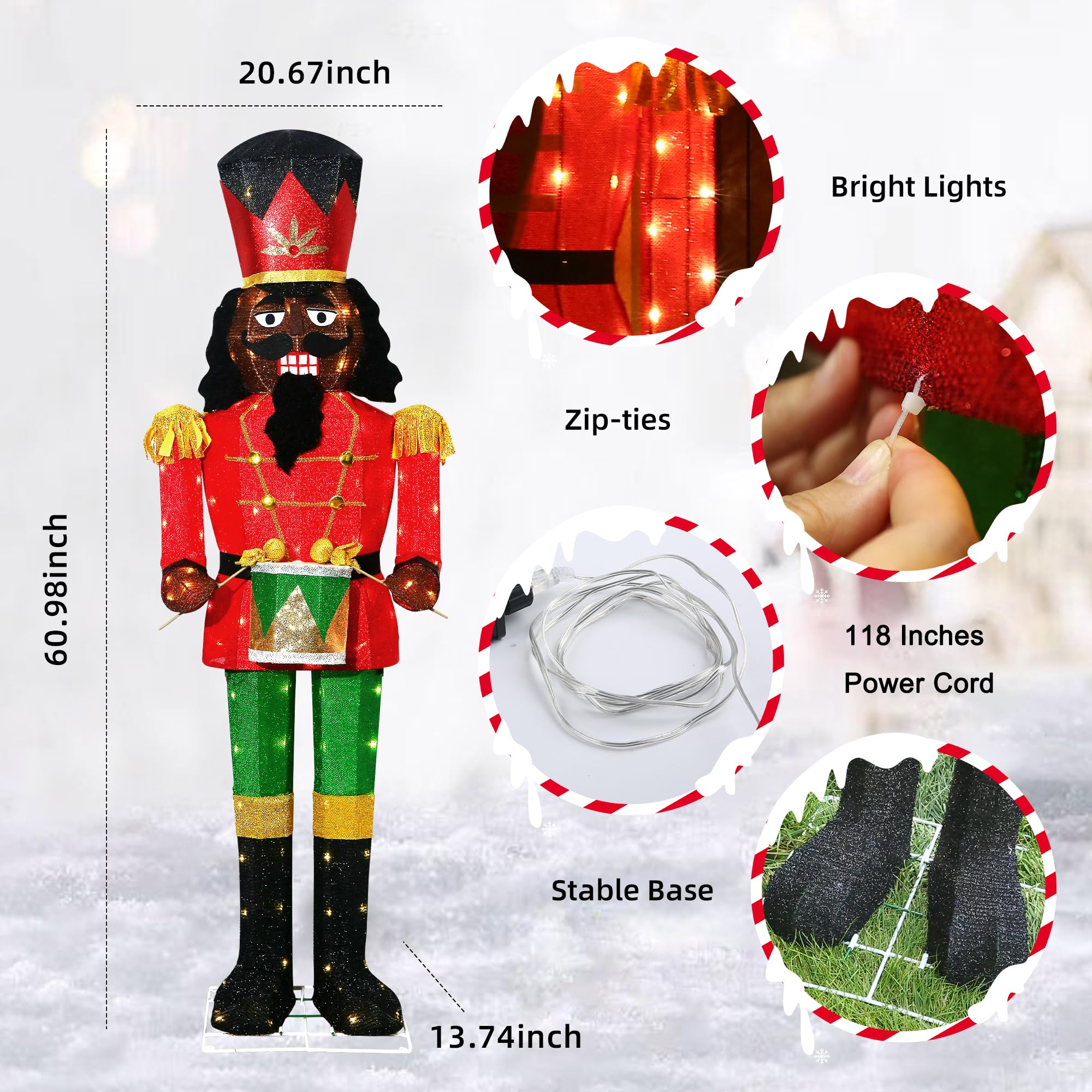 5FT Black Nutcracker Christmas Decor Outdoor with LEDs 61-Inch Large Lighted Nutcracker Plug-in Christmas Decorations Outdoor We