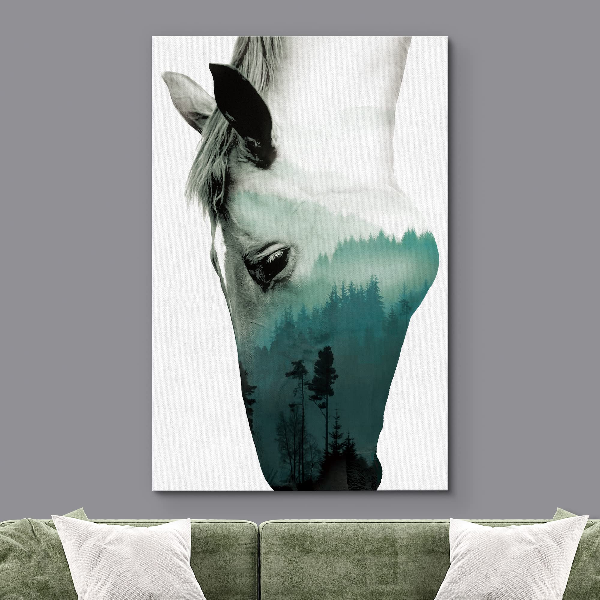 Signwin Canvas Wall Art A Wild Horse And Foggy Mountain Double Exposure Photography Animals Wildlife Digital Art Modern Art Rust