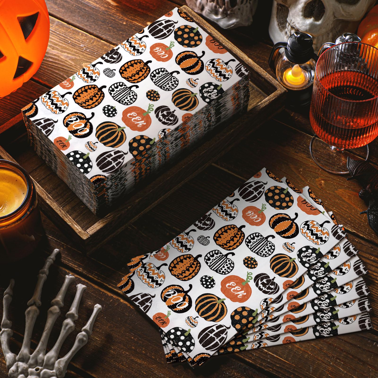 Jetec 200 Pcs Halloween Pumpkin Paper Napkins Halloween Paper Hand Towels For Bathroom Disposable Guest Napkins Orange Pumpkin D