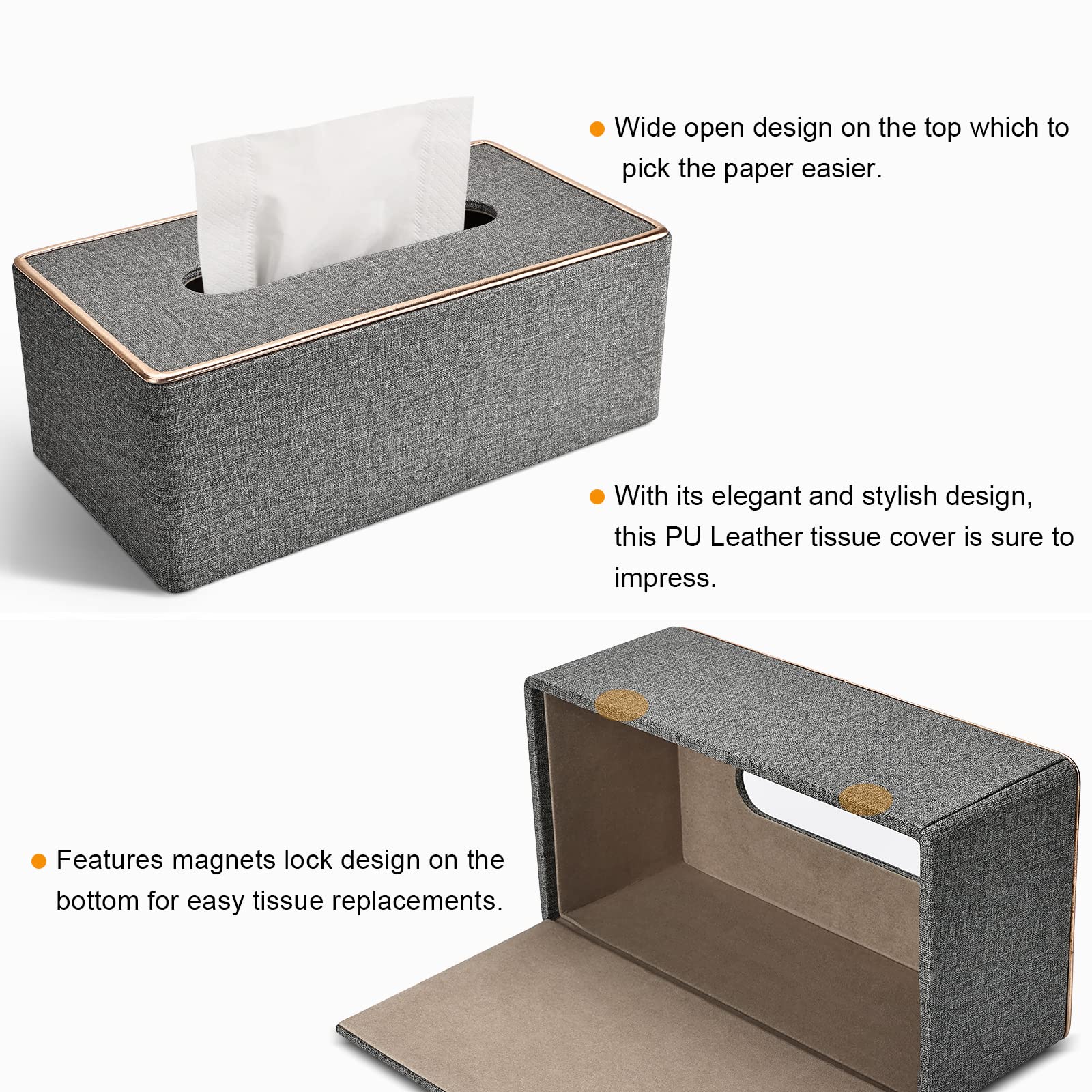 Tissue Box Cover Rectangular, Pu Leather Tissue Box Holder For Kleenex,Napkin,Tissue Box Covers Rectangle For Bathroom Car Home