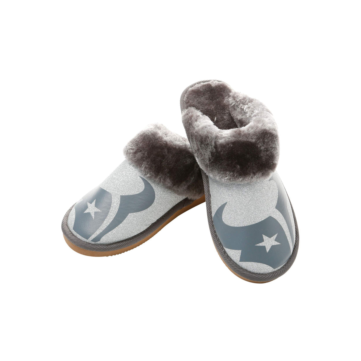 Houston Texans Nfl Womens Glitter Open Back Faux Fur Moccasin - Xl (11-12)