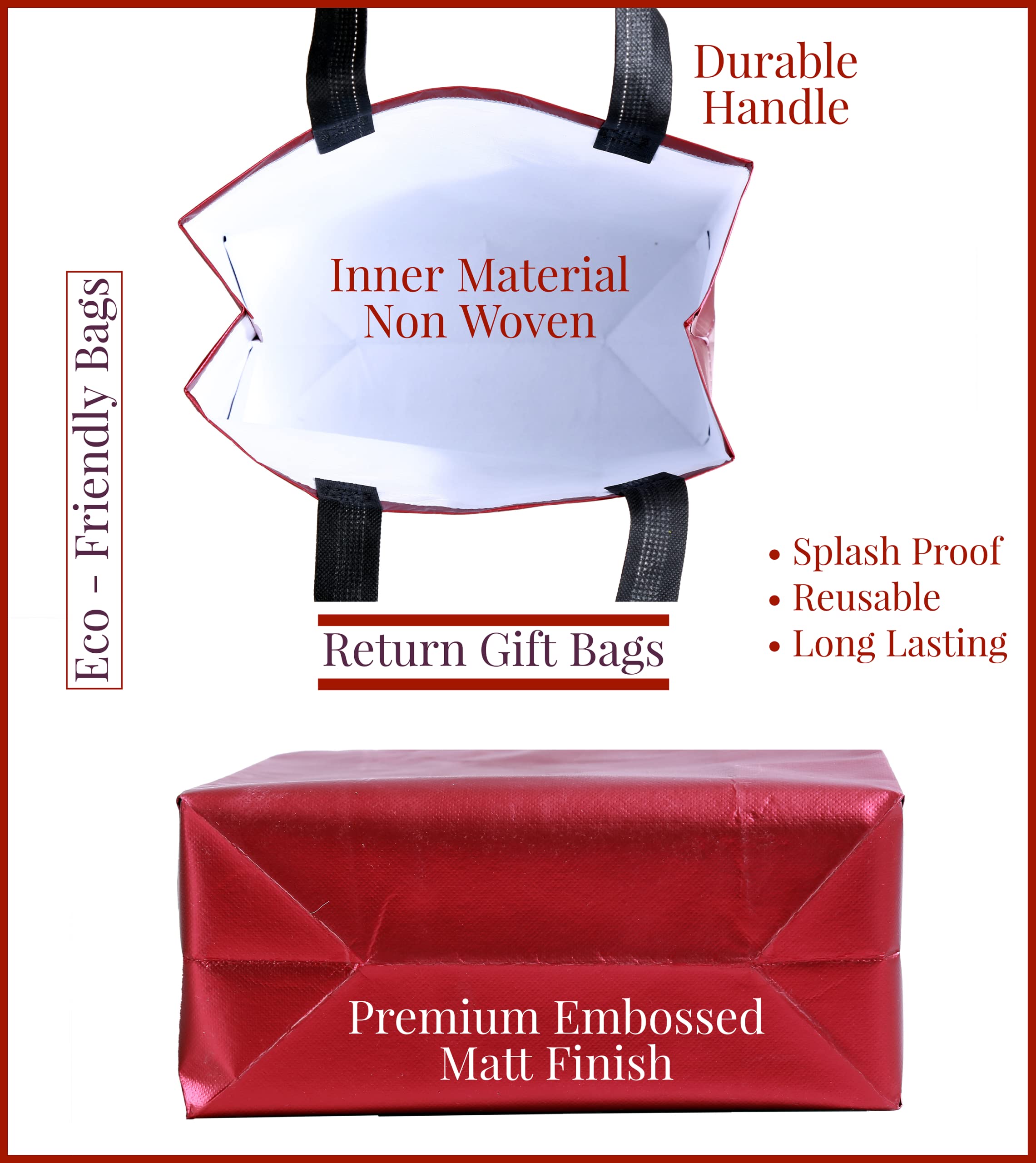 Drapme Small Size Pack Of 10 Pcs Matt Metallic Laminated Non-Woven Reusable Eco-Friendly Party Return Gift Bags (Maroon) (Small