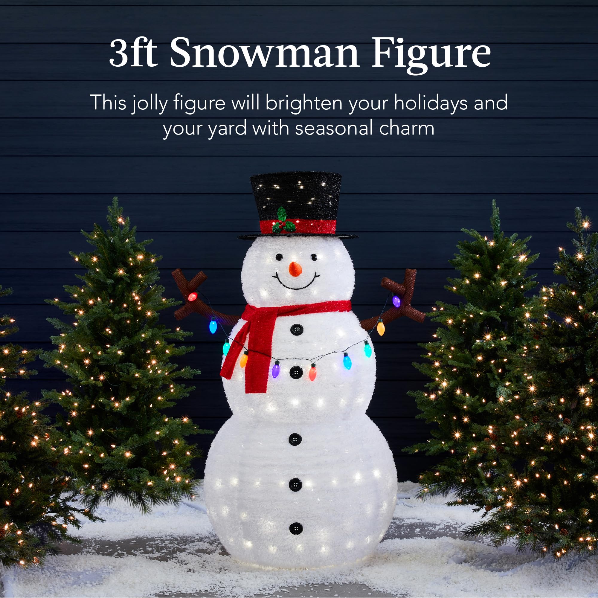 Best Choice Products 3ft Lighted Pop-Up Snowman, Large White Outdoor Christmas Holiday Decoration w/ 100 LED Lights, Hat, Scarf,