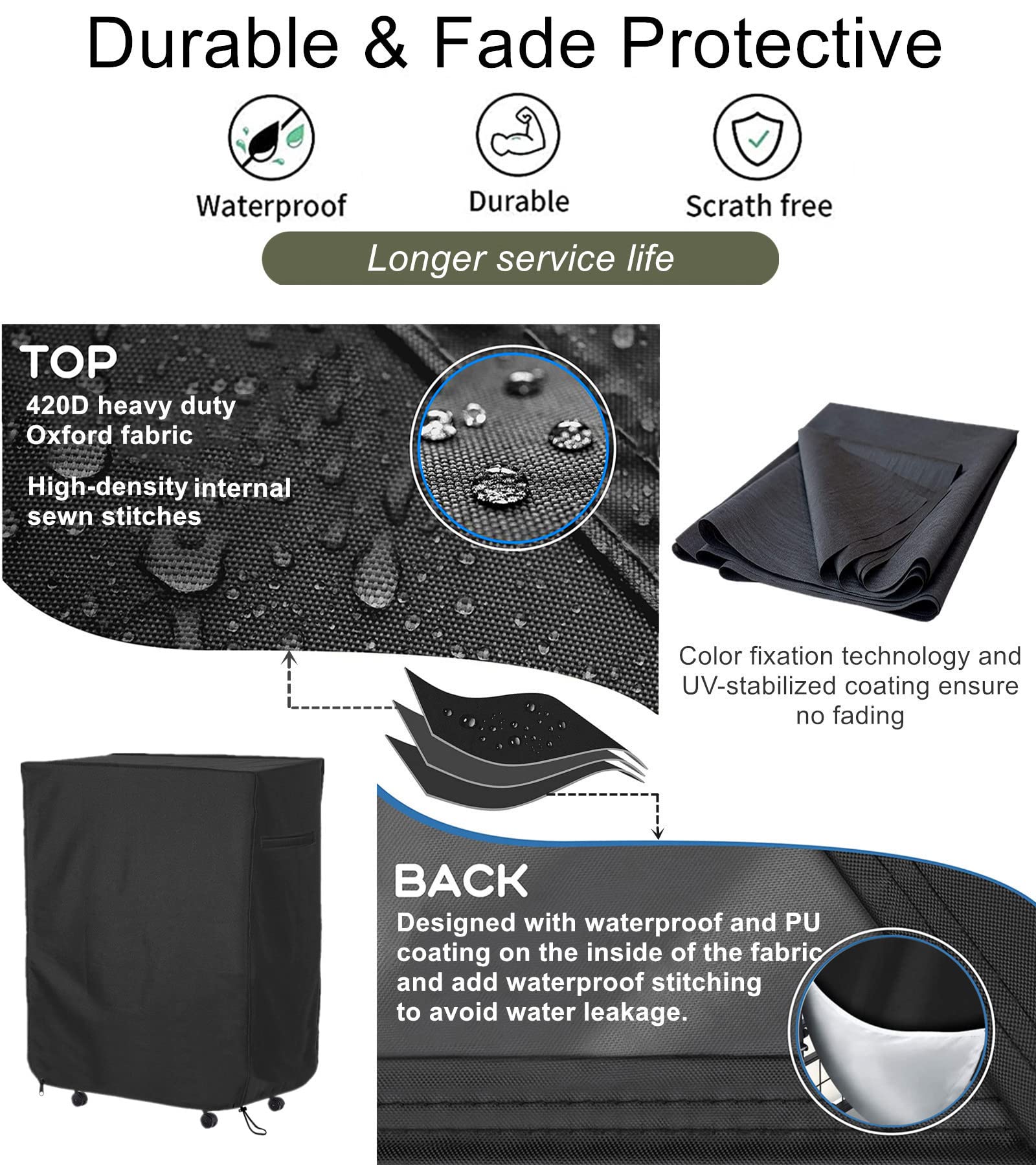 Folding Bed Storage Cover, Falezern 38 in Adjustable Rollaway Bed Cover, Waterproof and Dustproof, with Metal Zipper and Adjusta