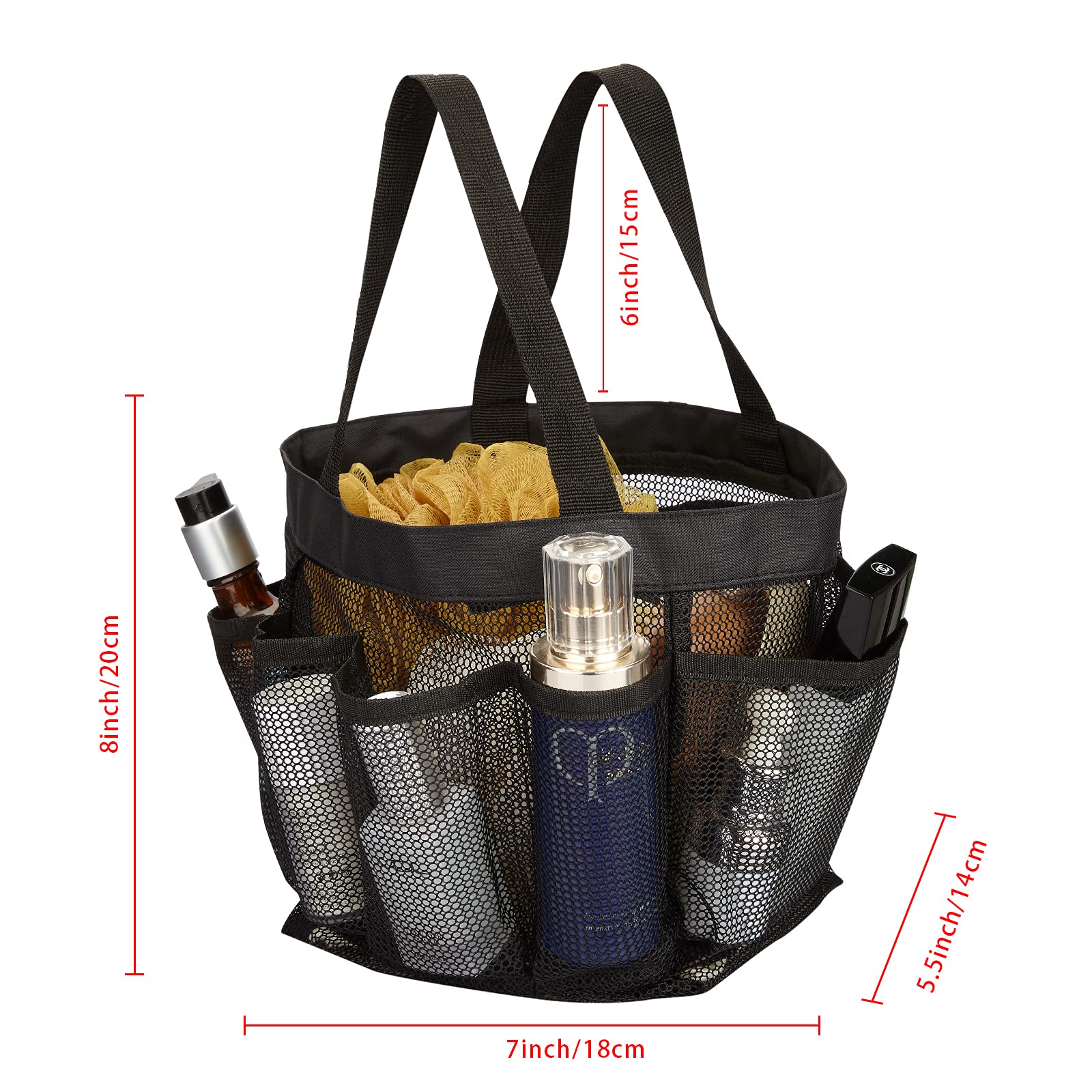 Haoguagua Mesh Shower Caddy Tote Bag 8 Pockets, Hanging Portable Toiletry Bag For Men And Women, College Dorm Essentials Quick D