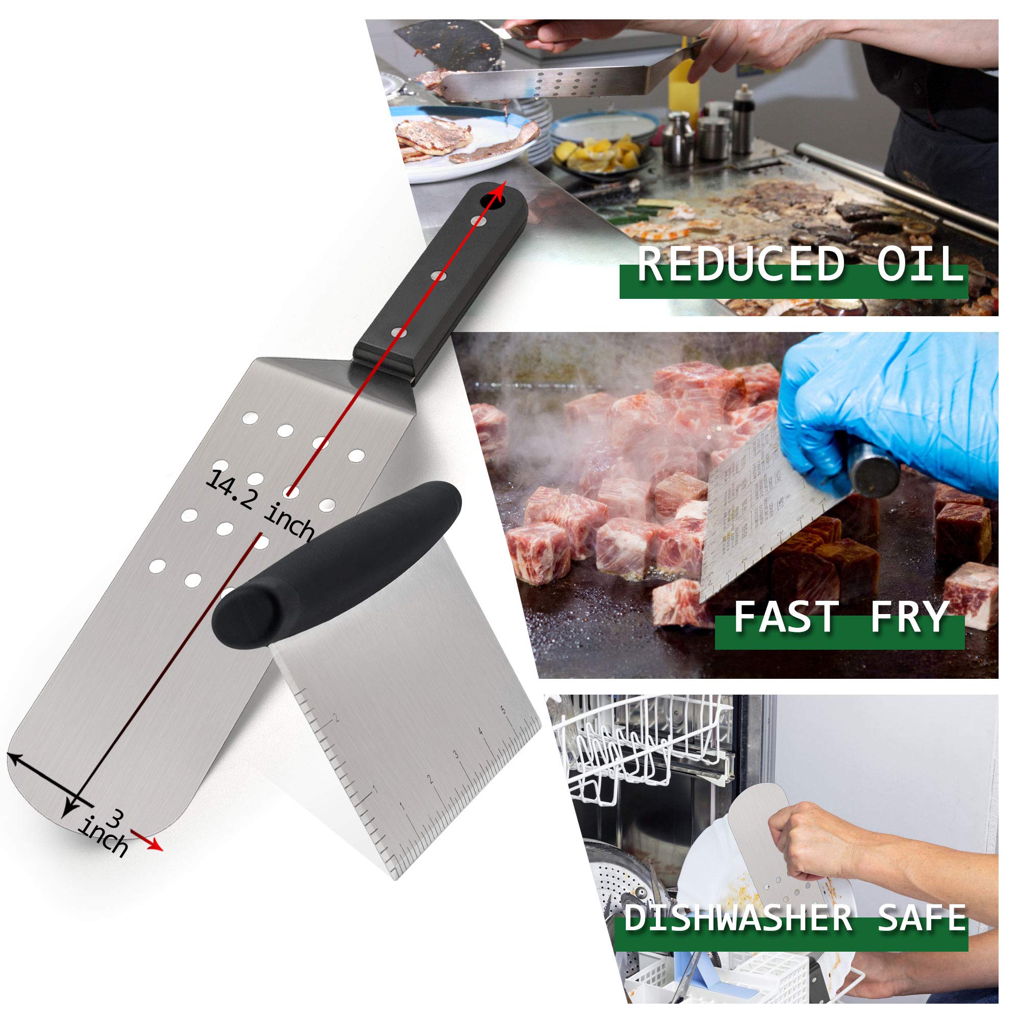 Griddle Accessories Set Of 5, Leonyo Stainless Steel Grill Griddle Tool Set- Metal Spatula For Flat Top Hibachi Teppanyaki Kitch