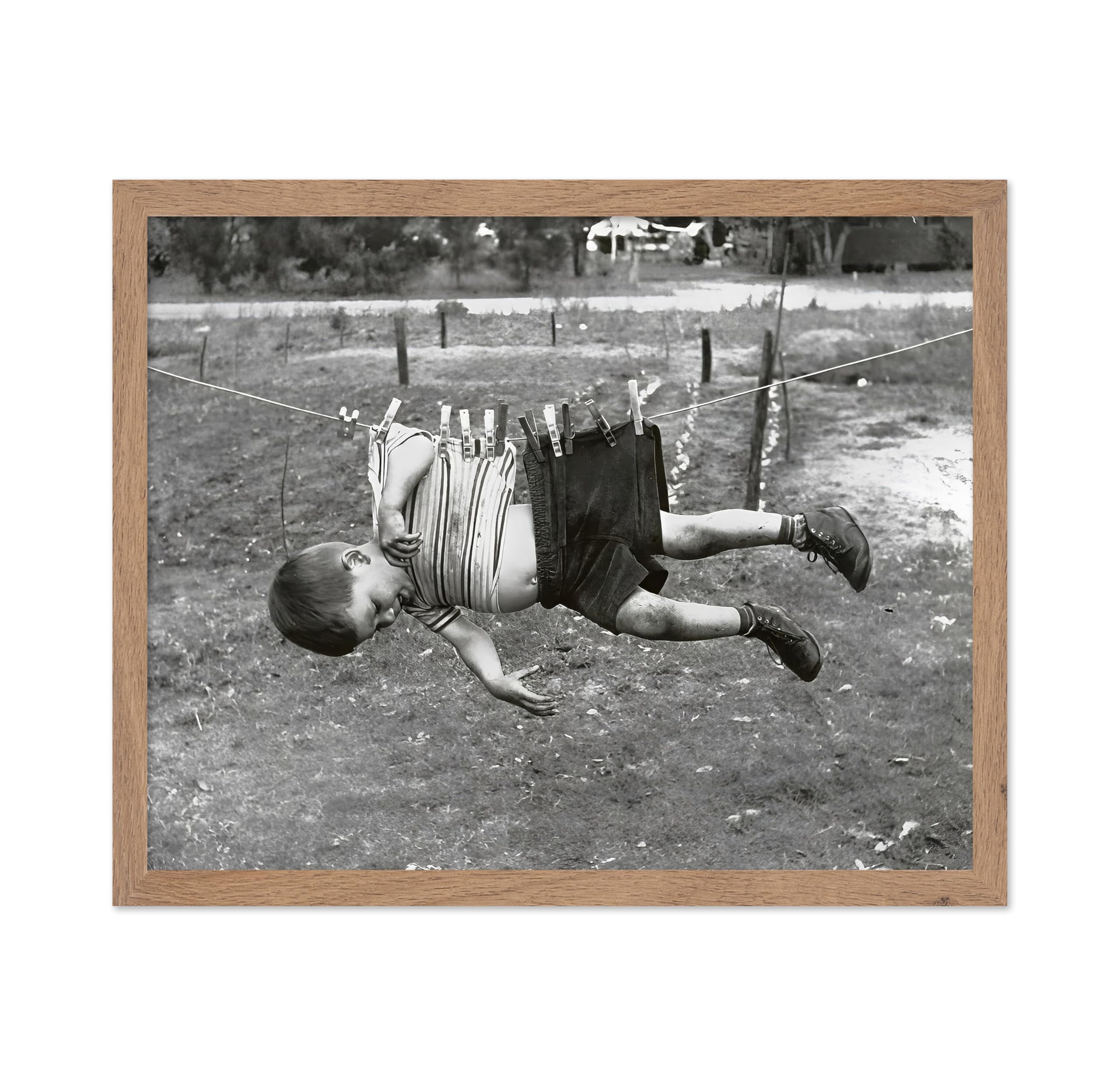 Poster Master Vintage Kid on Clothesline Poster - Retro Hanging Child Print - Photography Art - Humorous Gift for Men, Women, Pa