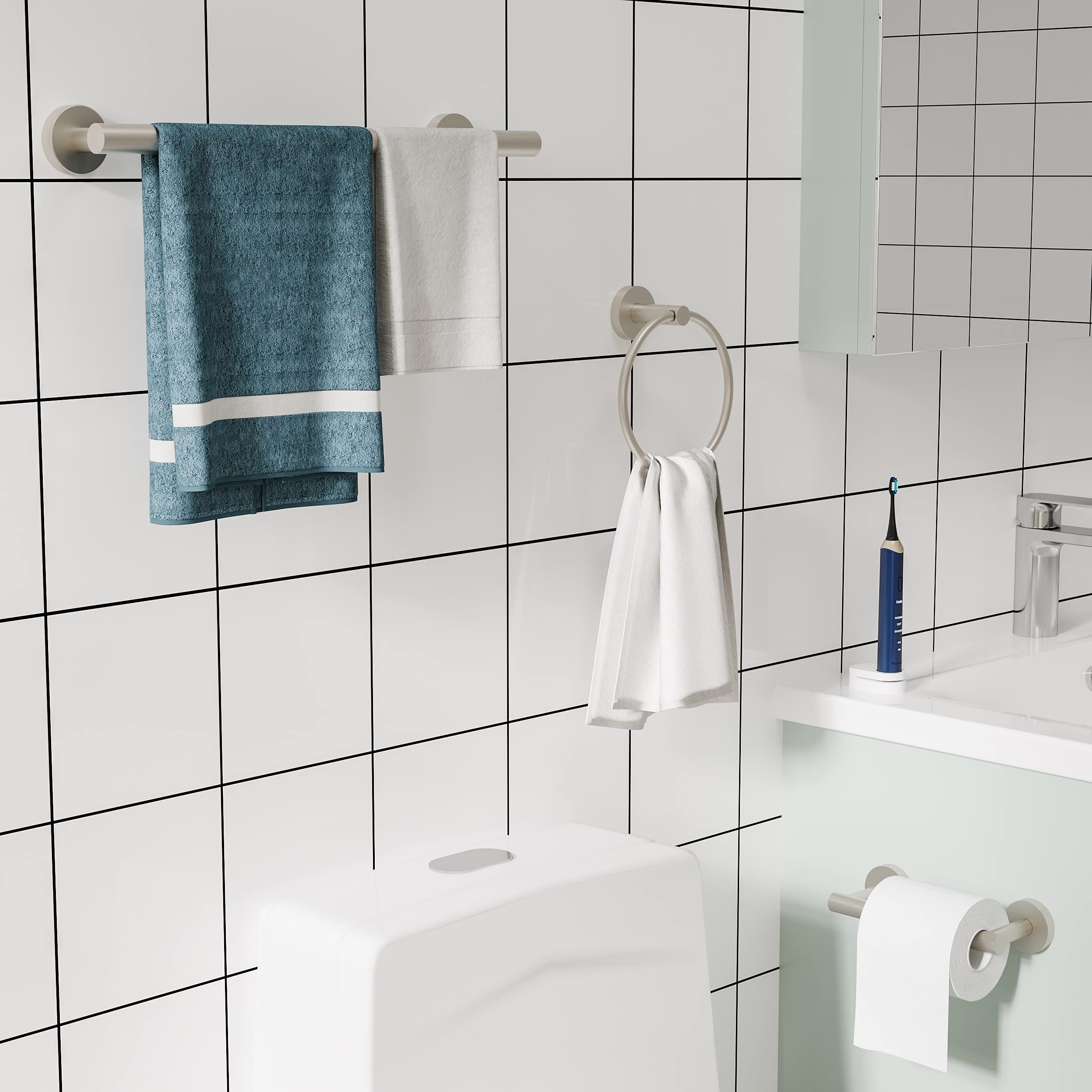Rarxtr 3Pc Bathroom Hardware Set With Brushed Toilet Paper Holder & Towel Ring & Towel Bar Sus304 Stainless Steel Toilet Paper R