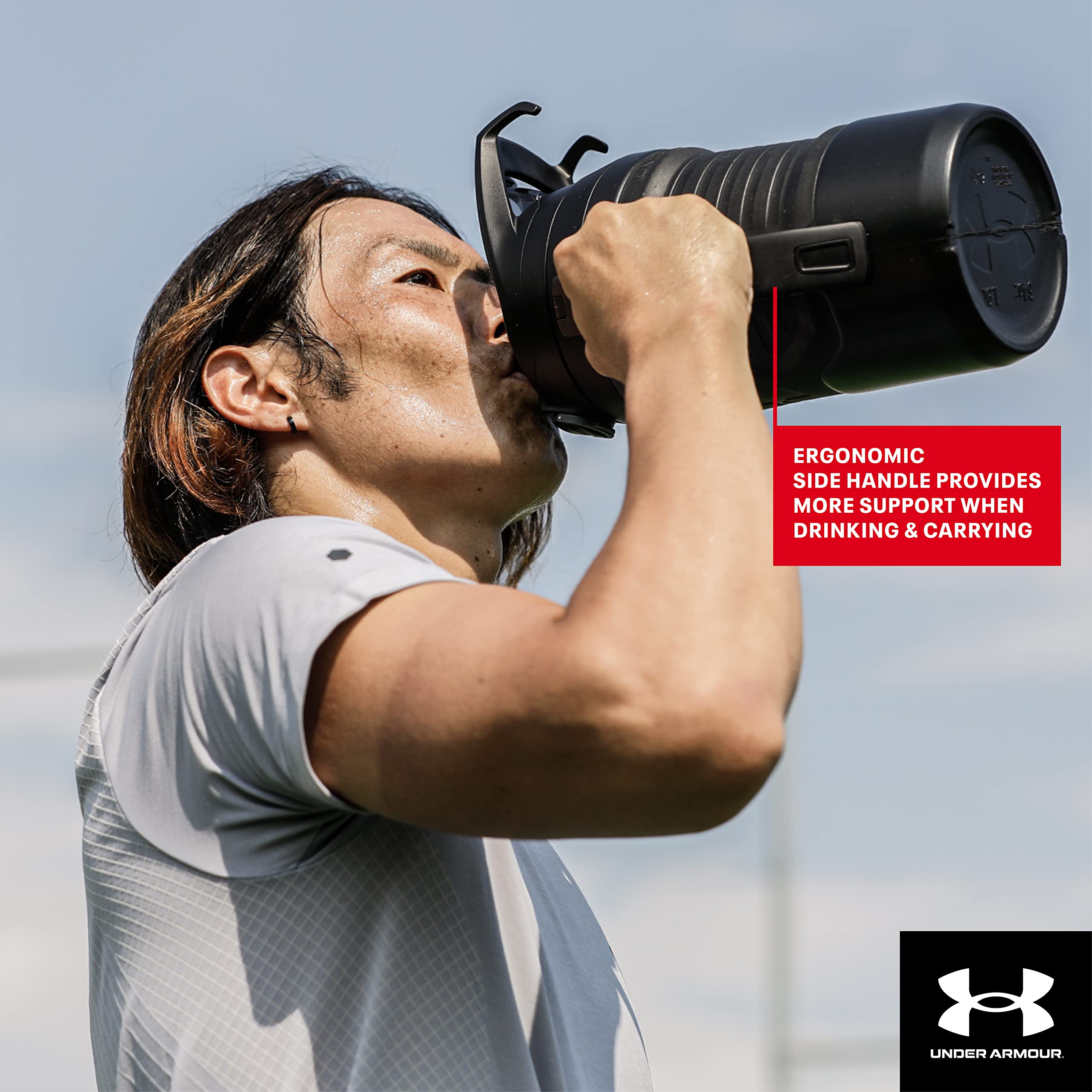 Under Armour Sports Water Jug, 64Oz Insulated Water Bottle W/Handle, Half Gallon, Fence Hook, Leak Resistant, Baseball, Football