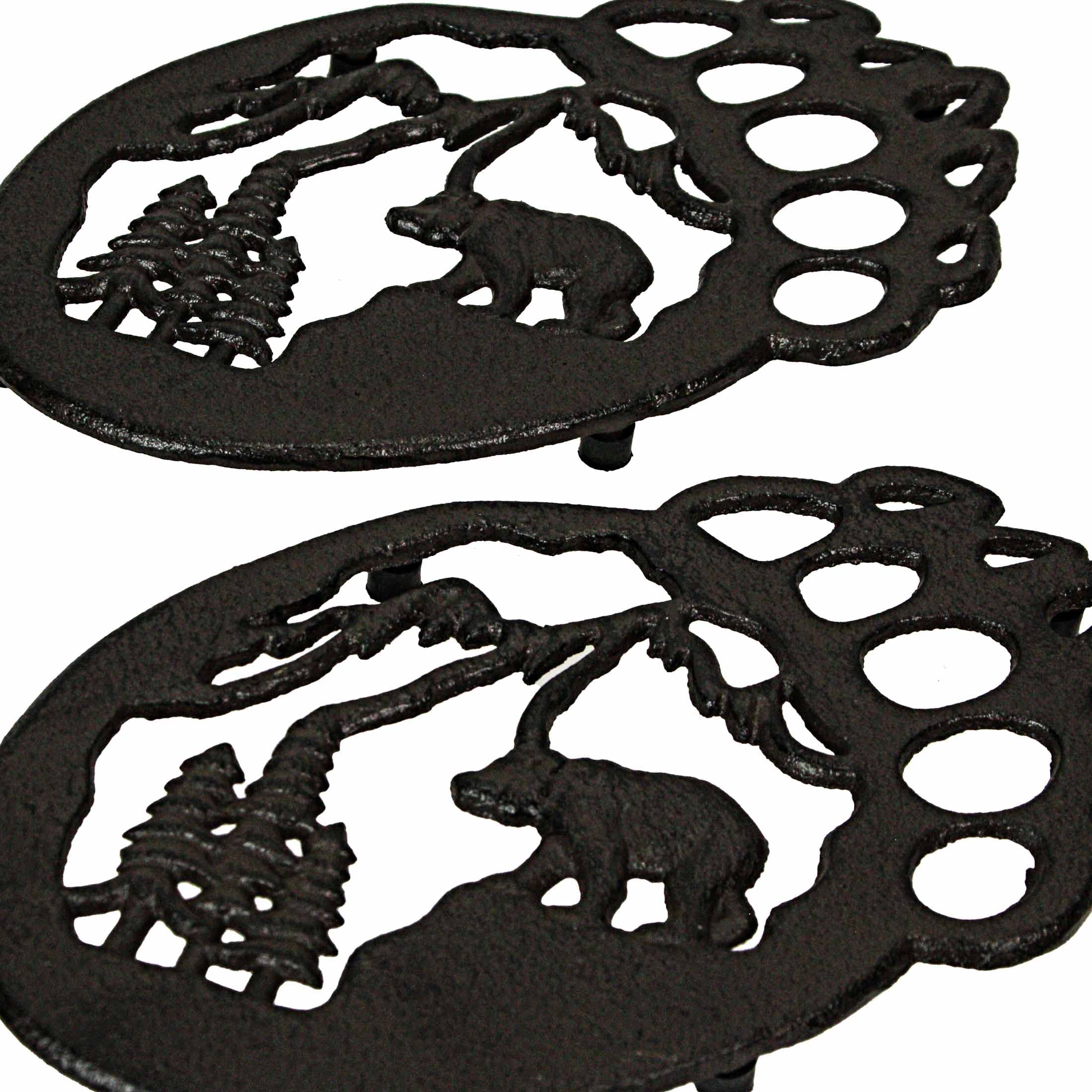 9 Inch Cast Iron Mountain Scene Bear Paw Trivet Kitchen Accessories Hot Plate Stand Home Decor Set Of 2
