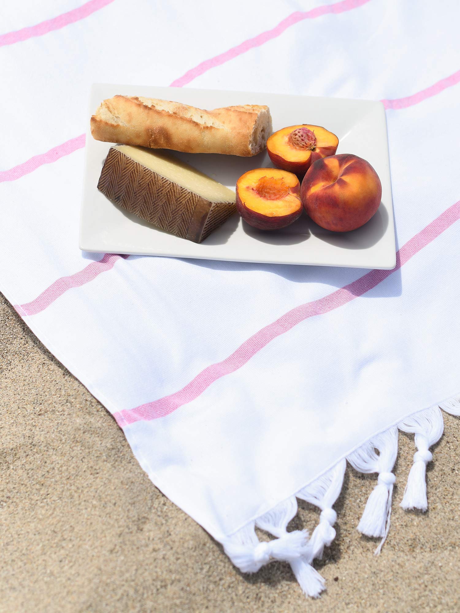 Laguna Beach Textile Co. Soft Turkish Fouta Beach Towel - Flamingo Pink Stripe, 400 Gsm