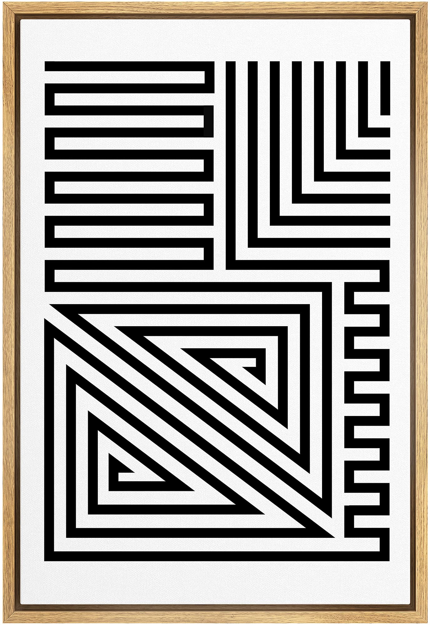 Ashbrook Framed Canvas Print Wall Art Black And White Geometric Twisting Polygon Collage Abstract Shapes Illustrations Modern Bo