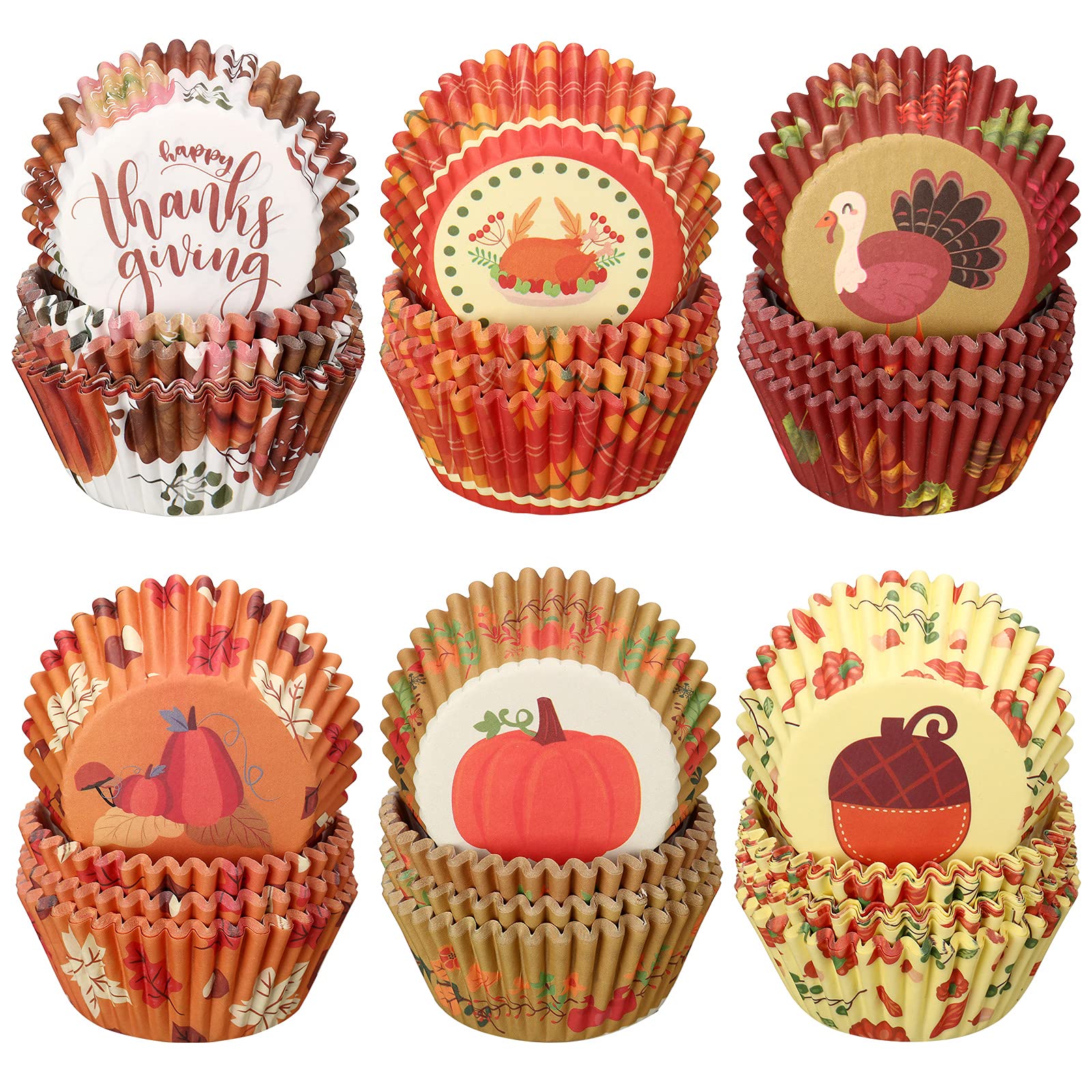 Zonon 600 Pcs Thanksgiving Cupcake Liners Pumpkin Turkey Maple Leaf Cupcake Paper Mini Baking Cups Fall Thanksgiving Muffin Line