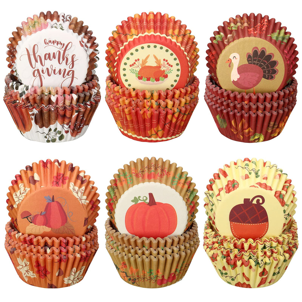 Zonon 600 Pcs Thanksgiving Cupcake Liners Pumpkin Turkey Maple Leaf Cupcake Paper Mini Baking Cups Fall Thanksgiving Muffin Line