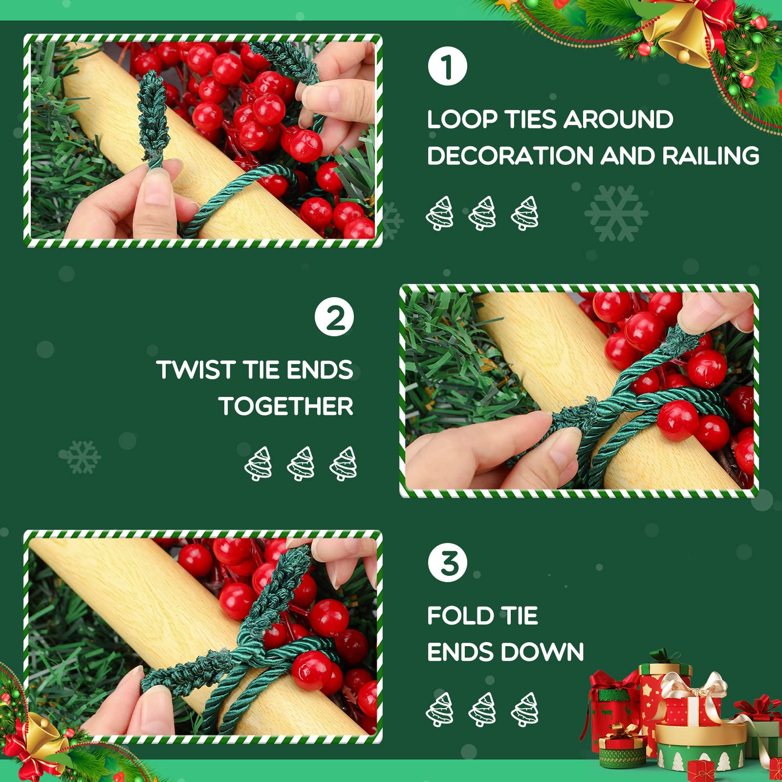 Zhengmy 32 Pcs 20 Inches Christmas Garland Ties Christmas Decorative Twist Ties for Banister Reusable and Flexible Twist for Xma