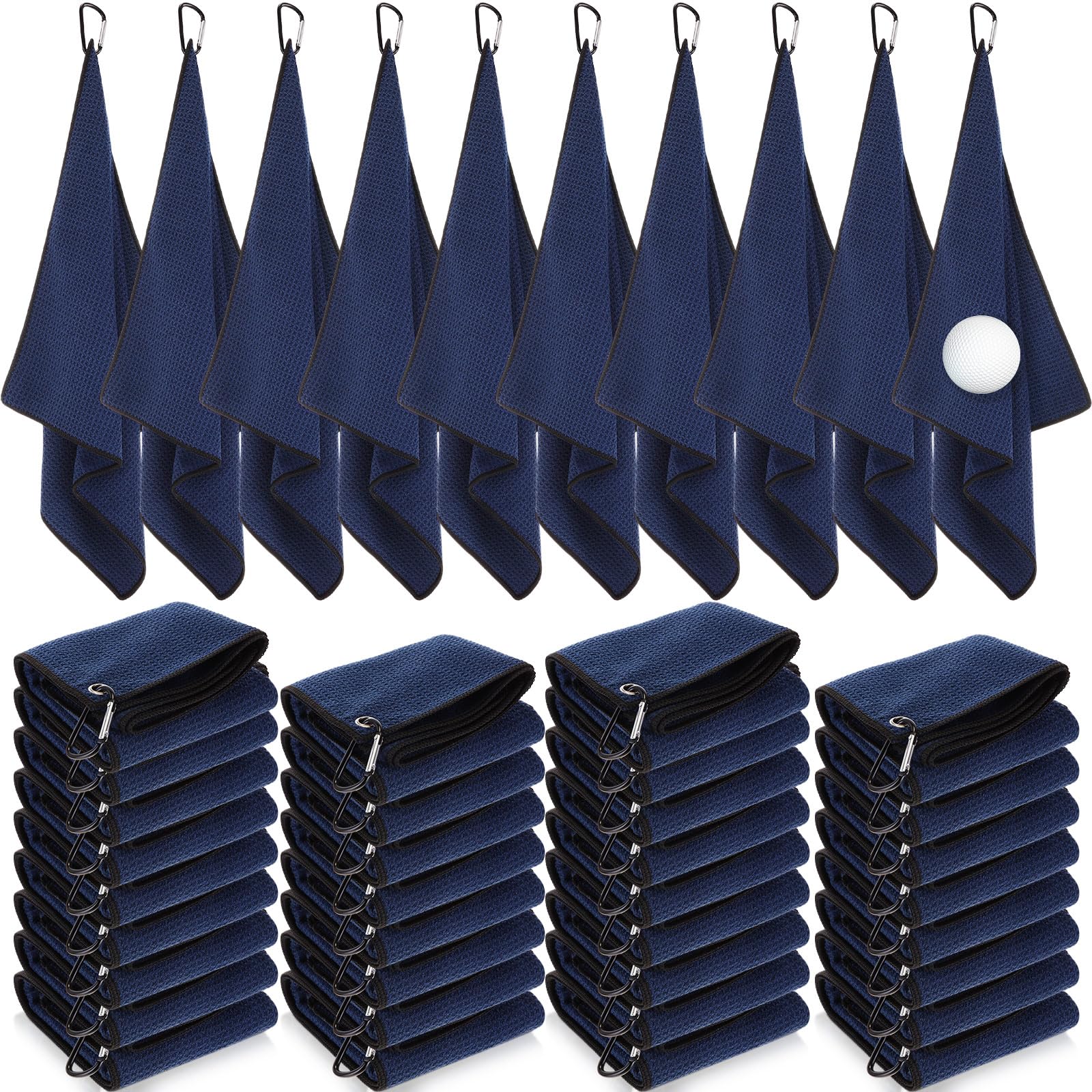 Batiyeer Golf Towels Bulk for Bags, 16x16 Microfiber Waffle Pattern Golf Towel with Clip for Tournament, Club, Fitness(Navy Blue