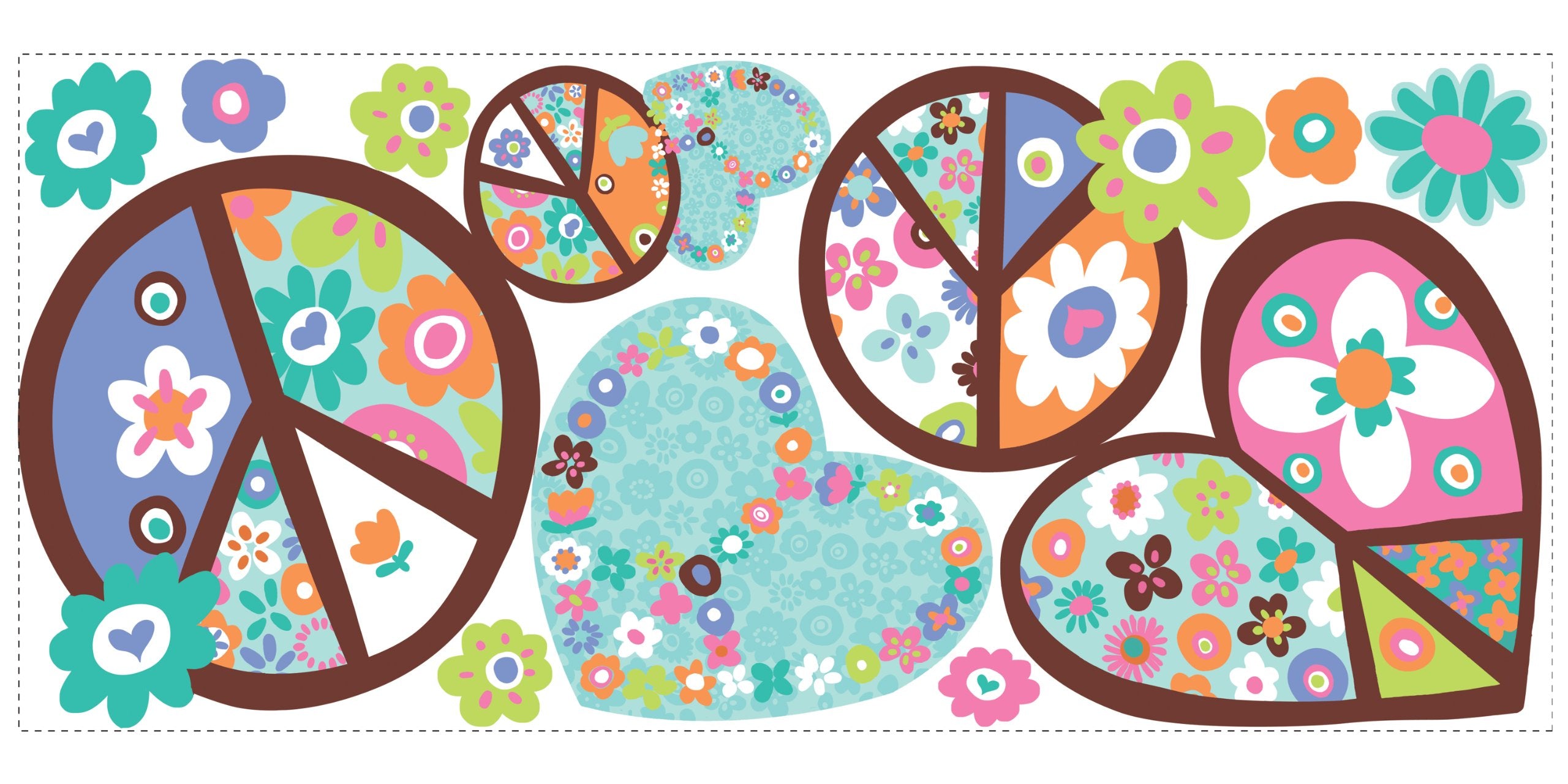 Roommates Rmk1621Gm Heart And Flower Peace Sign Peel And Stick Giant Wall Decal