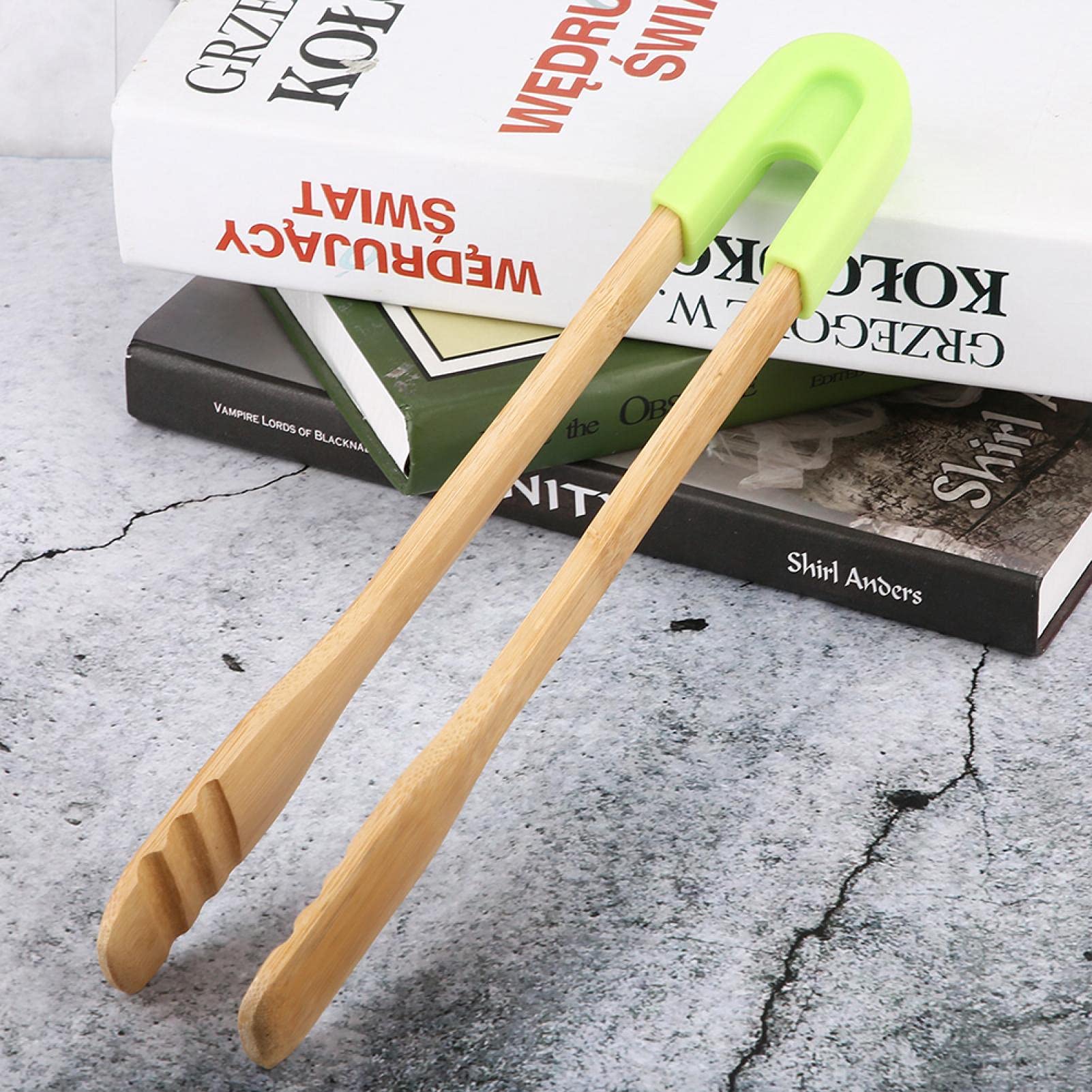 Omabeta Reusable Kitchen Tongs,Barbecue Tongs, Bbq Clip Heat Resistant Wooden With Anti-Slip Silicone Handle Cooking Bbq Serving