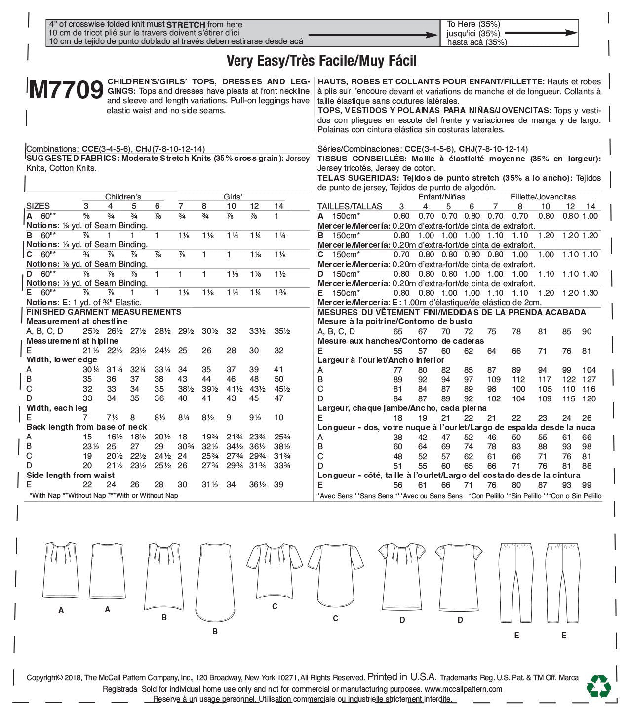 McCall Patterns Children/Girls Tops/Dresses and Leggings
